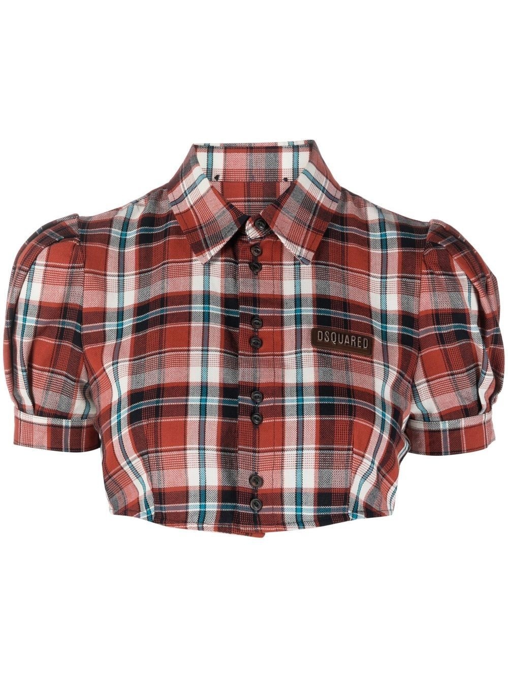 checked puff-sleeve shirt - 1