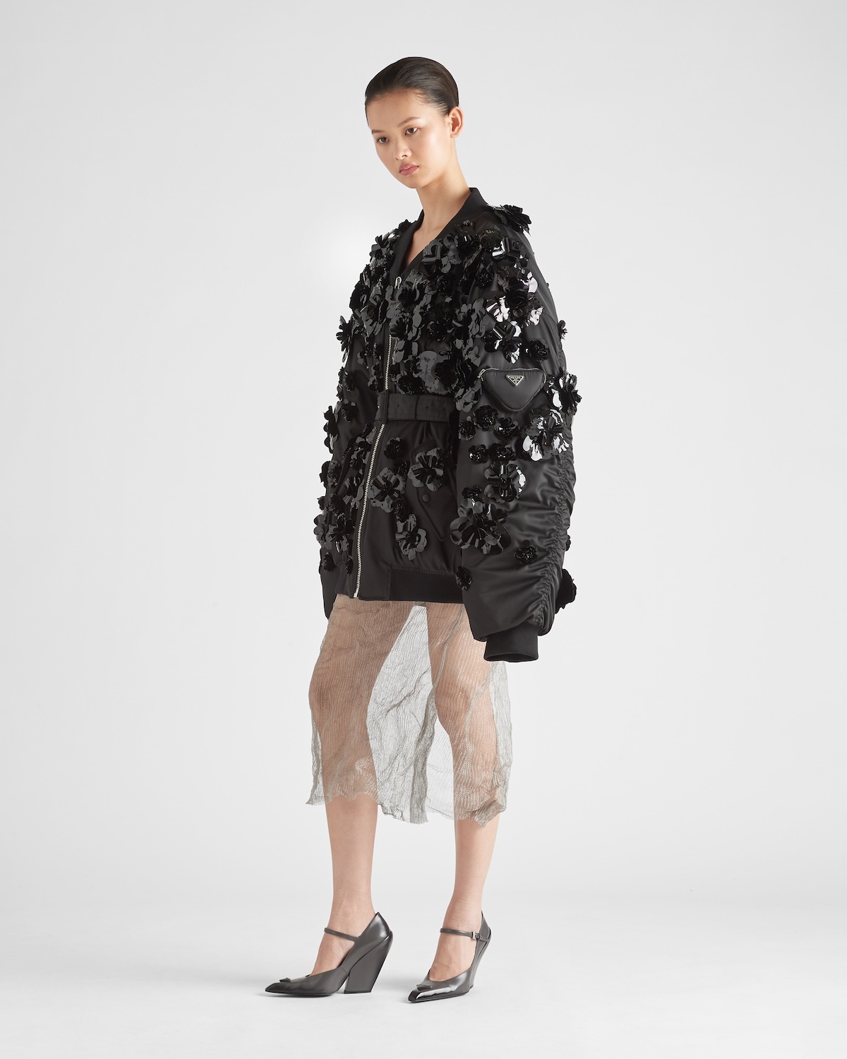 Cloth and mesh midi-skirt - 2