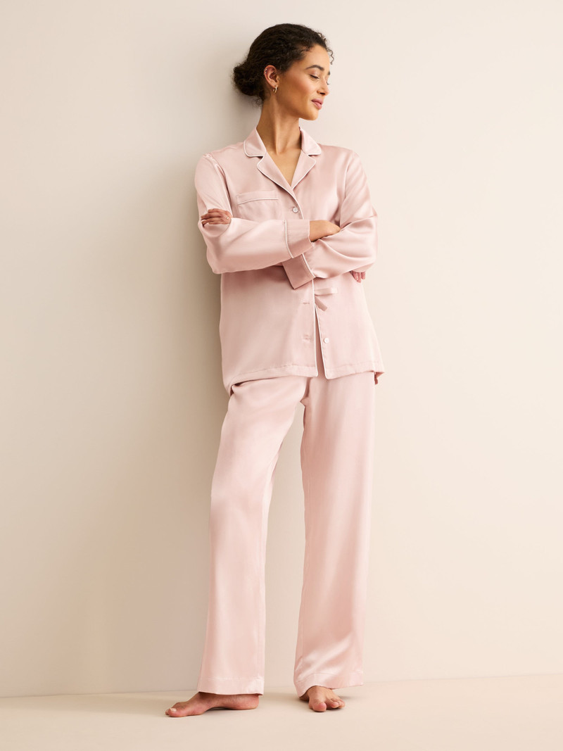Derek Rose Women's Silk Pajamas Bailey Champagne Pink outlook