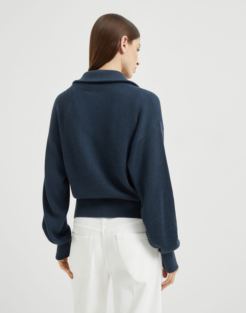 Brunello Cucinelli Sparkling cotton vanisé English rib cardigan outlook