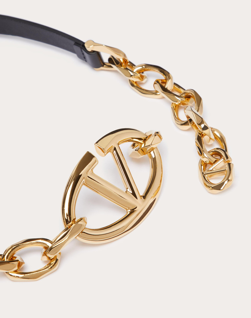 VLOGO SIGNATURE SHINY CALFSKIN BELT WITH CHAIN 3