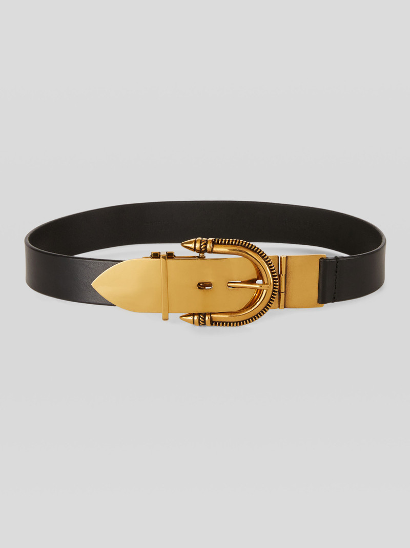 LEATHER BELT WITH METAL PRONG AND ORNAMENTAL BUCKLE 1