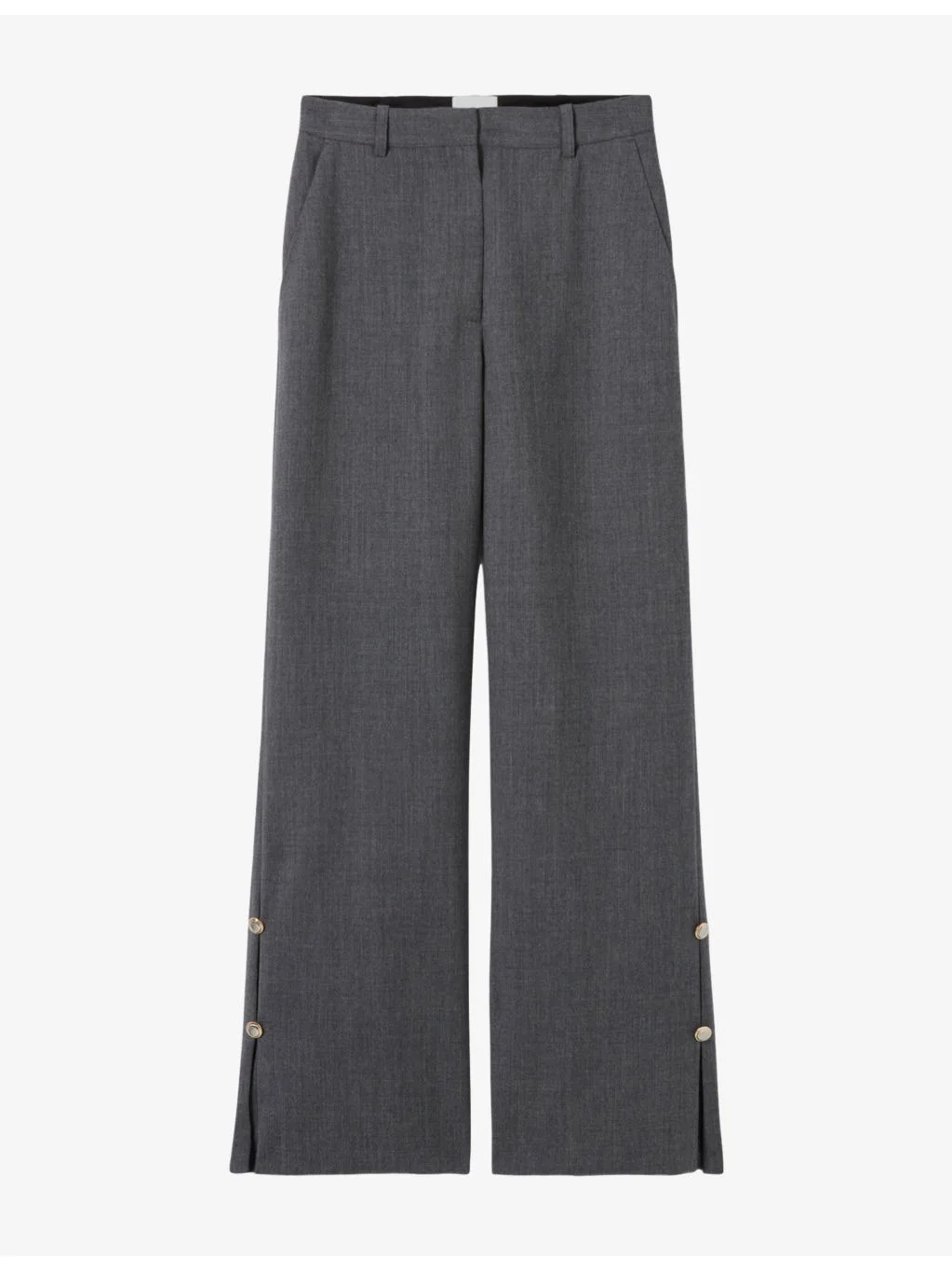 Wide-Leg Button-Hem Wool Trousers - 1