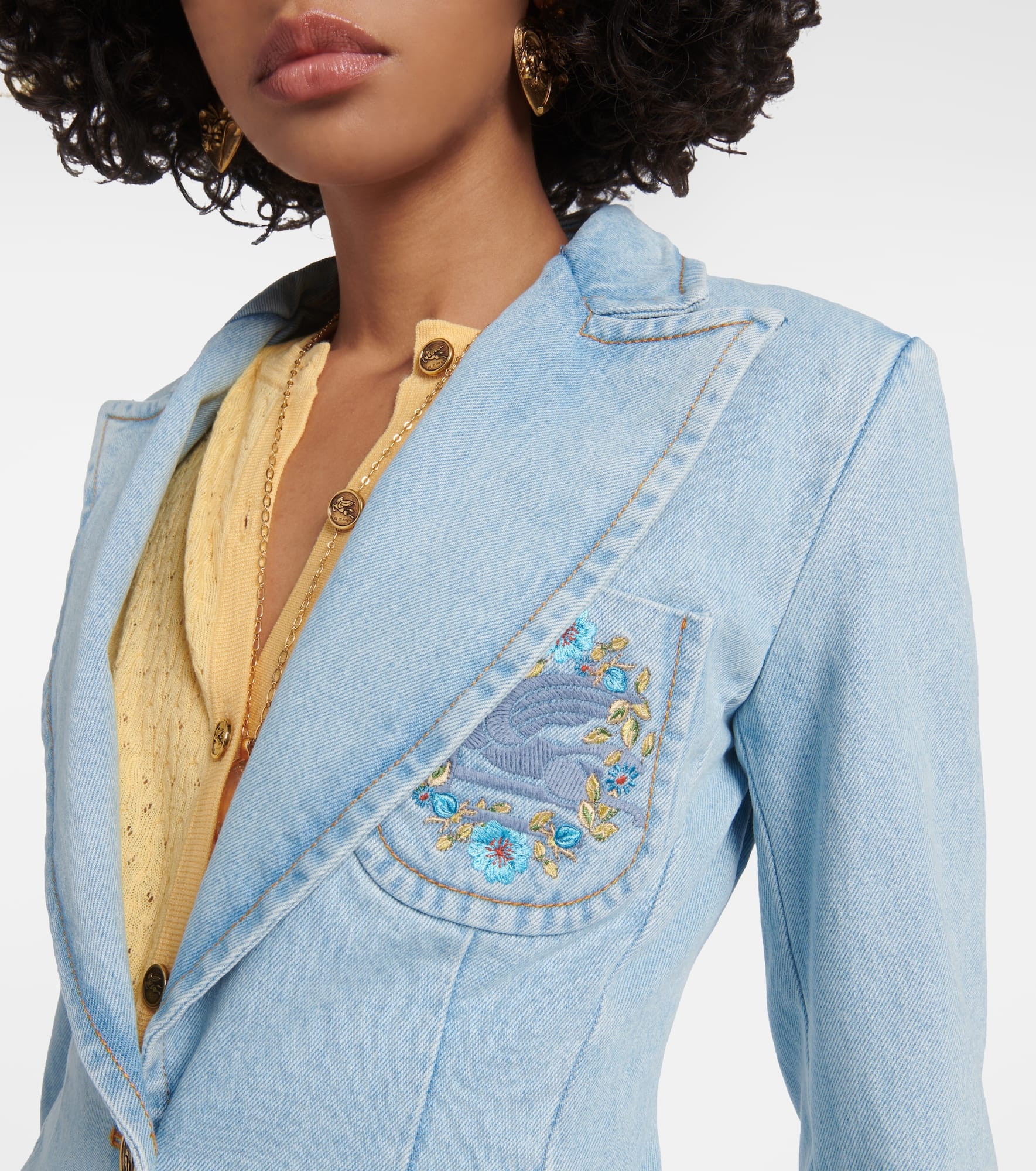 Embroidered denim blazer - 5