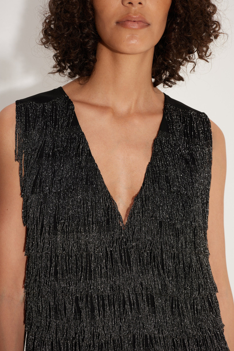 Fountain Fringe Dress In Black 4