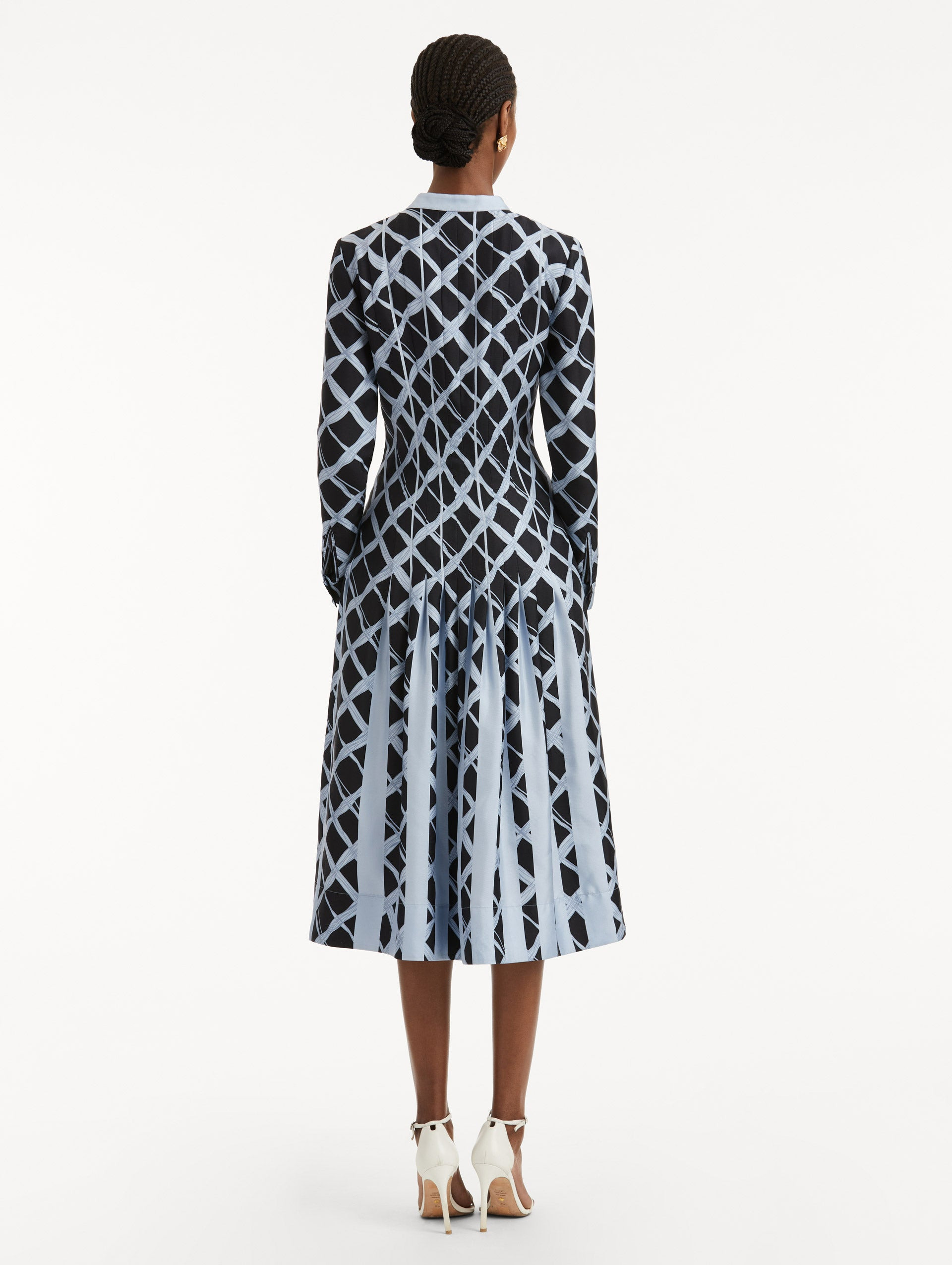 WAVY PLAID INSET SILK TWILL DRESS - 3