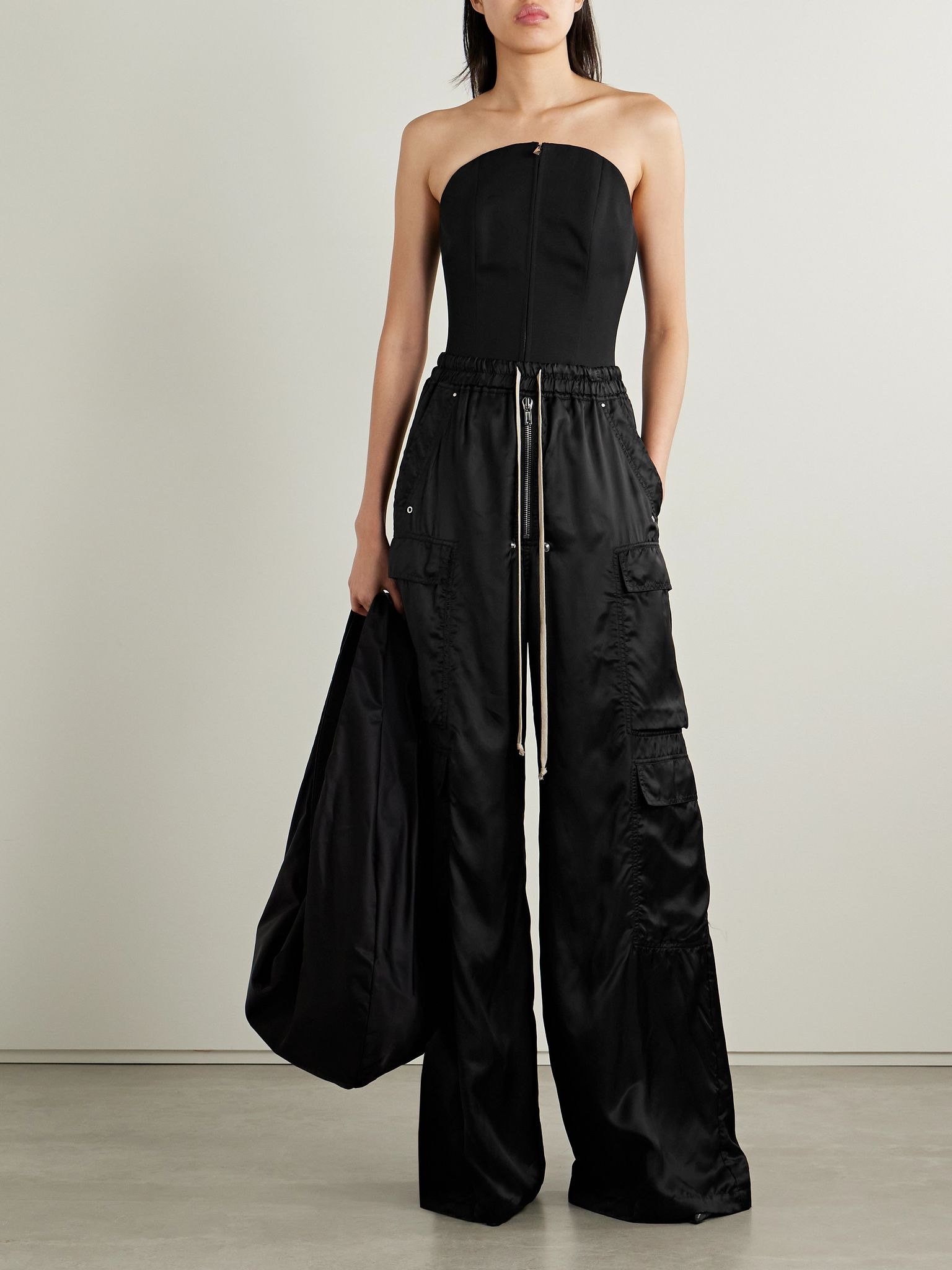 Satin-twill wide-leg cargo pants Black - 2