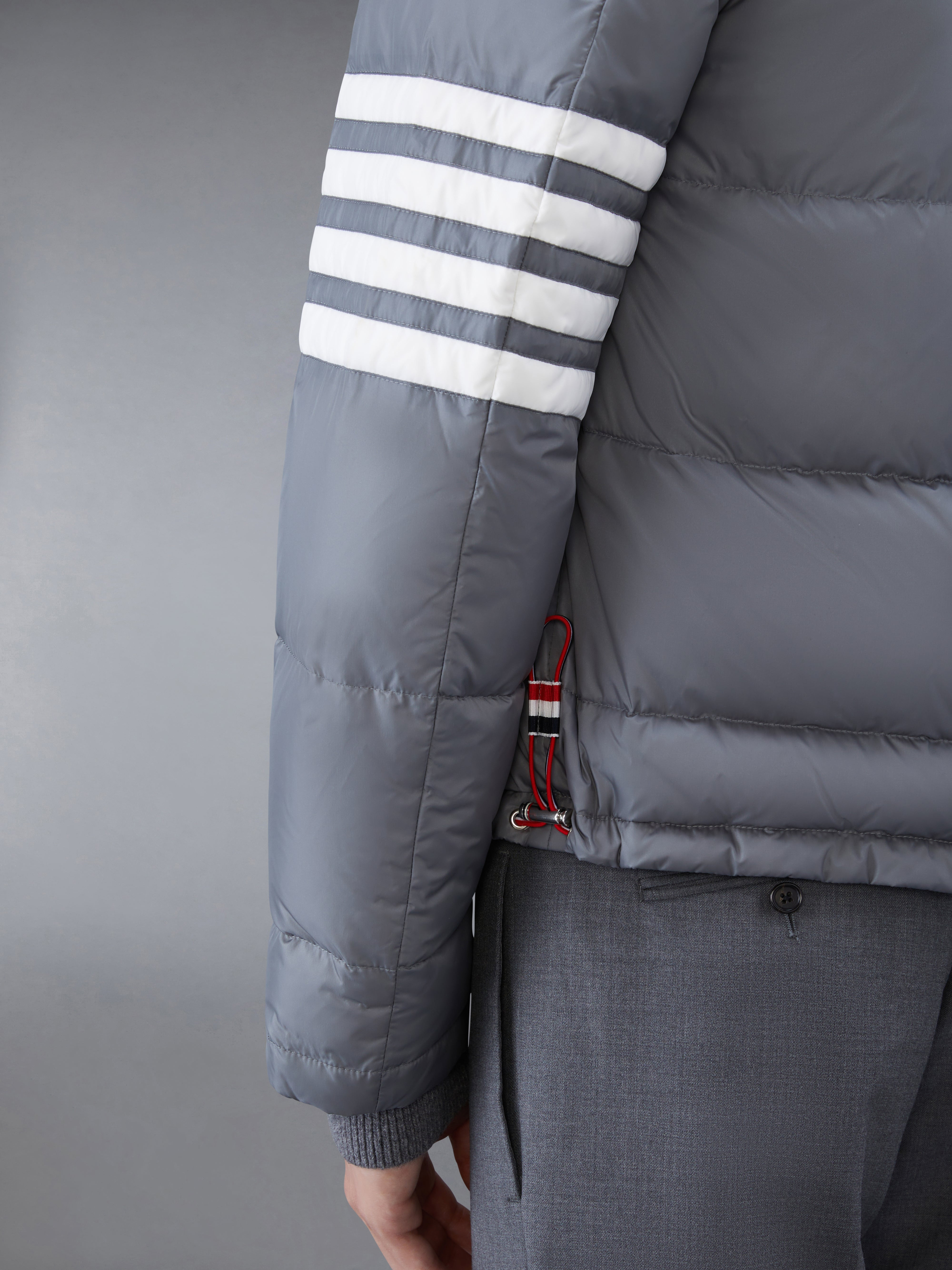 Medium Grey Matte Nylon 4-Bar Down Bomber Jacket - 7