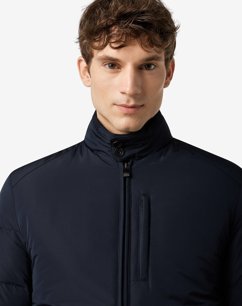 Blue techno poplin down bomber jacket 4