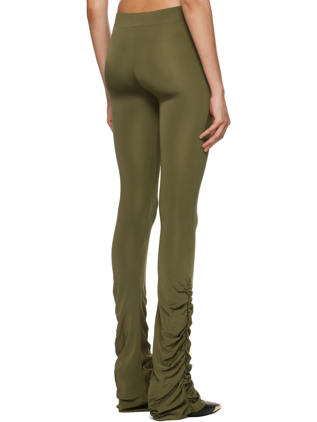 Khaki V-Emblem Ruched Leggings - 3