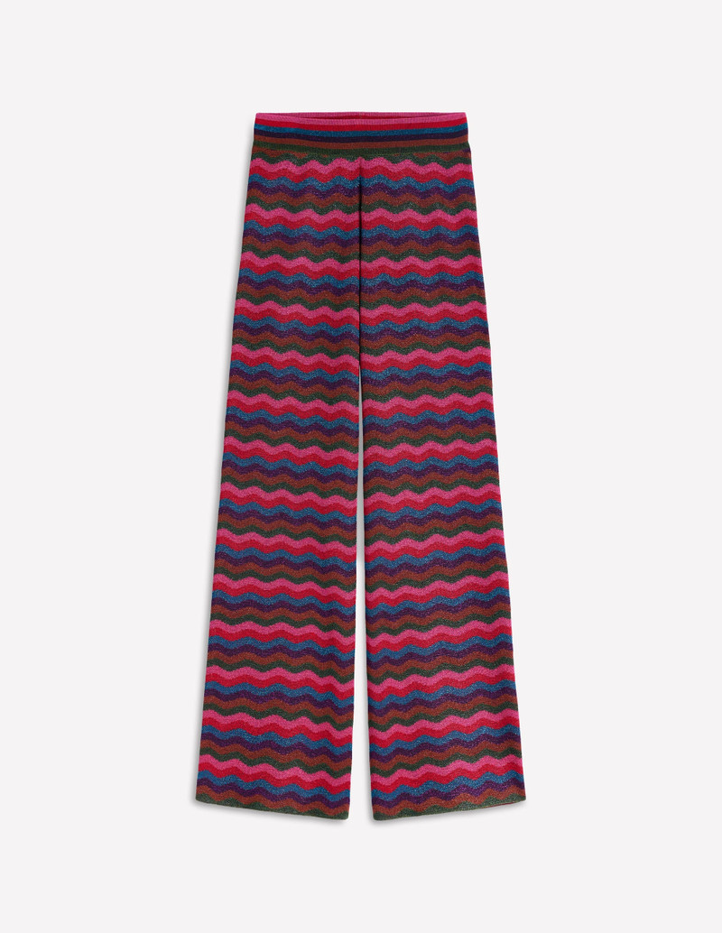 Jacquard Knitted Trousers-Jewel Toned Metallic Wave 1