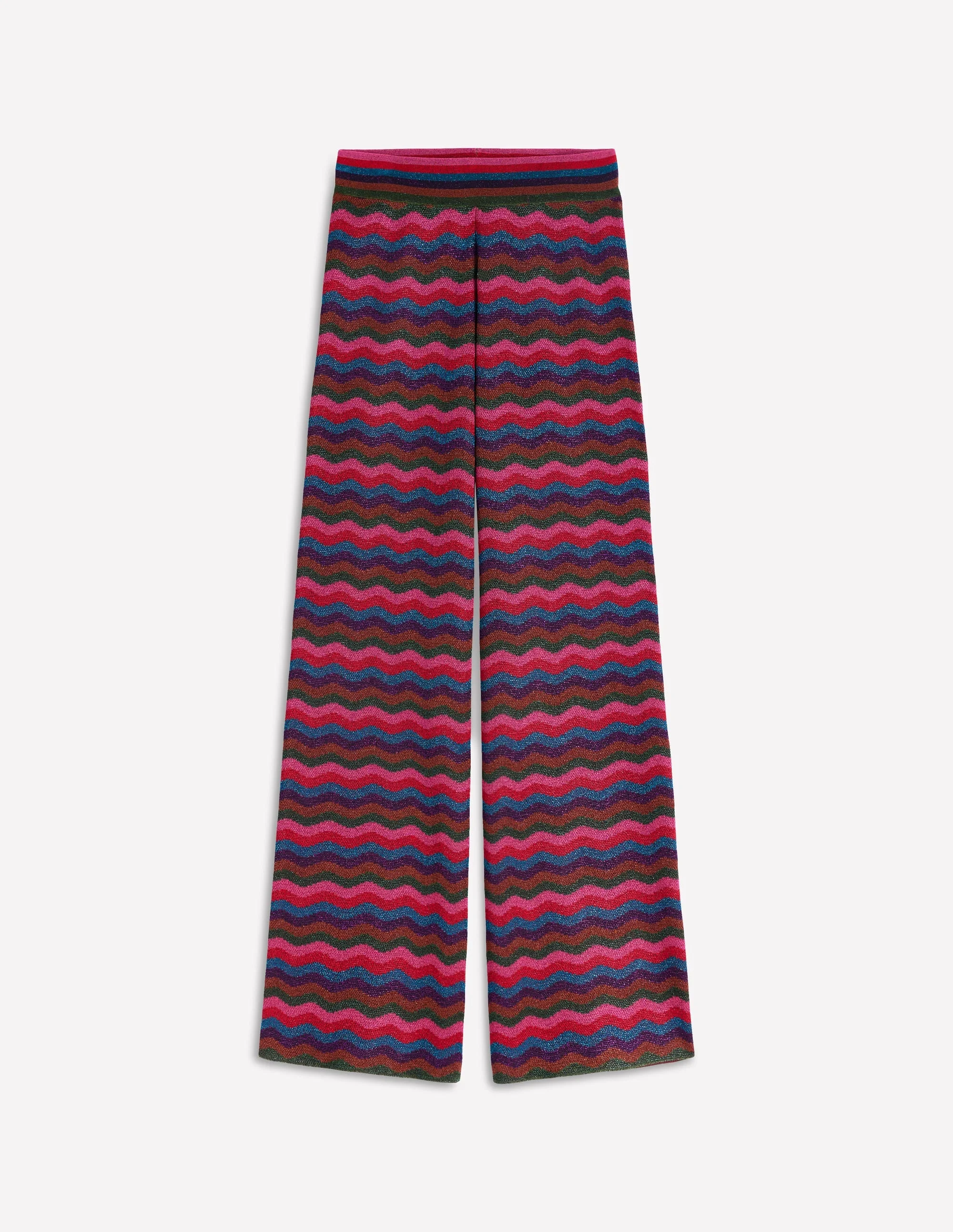 Jacquard Knitted Trousers-Jewel Toned Metallic Wave - 1