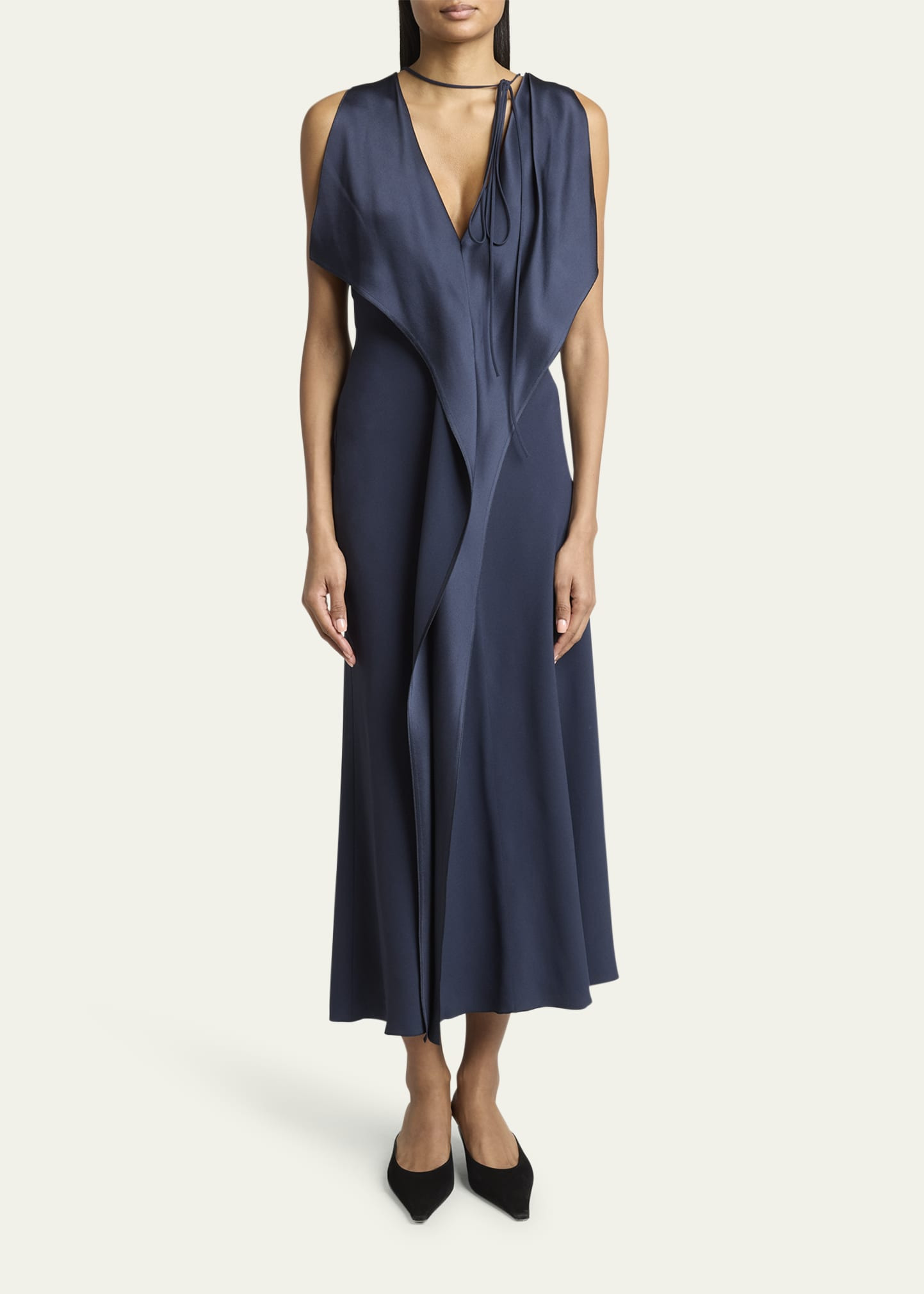 Draped V-Neck Asymmetric Dress - 2