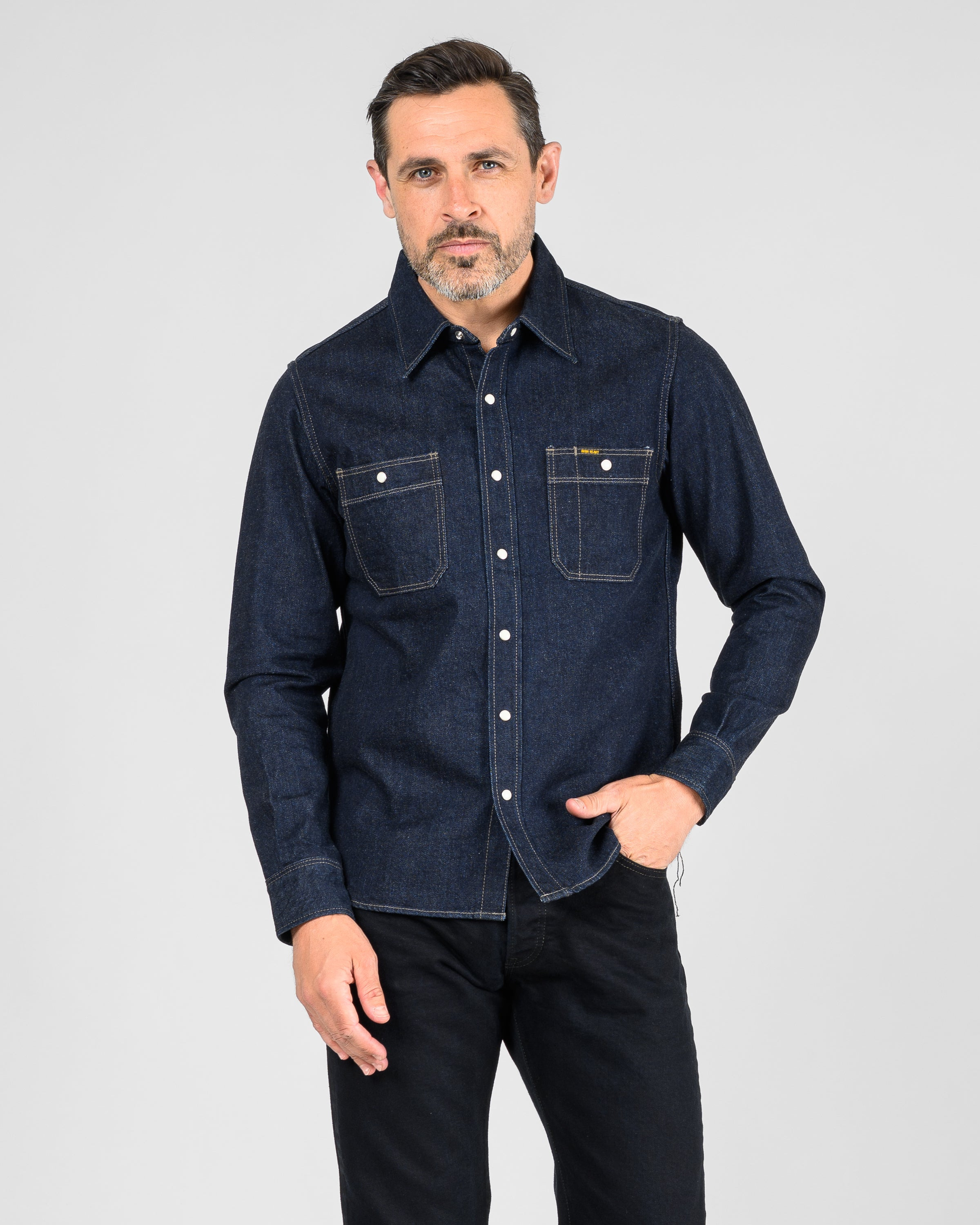 IHSH-326-IND 12oz Selvedge Denim Work Shirt With Snaps - Indigo - 2