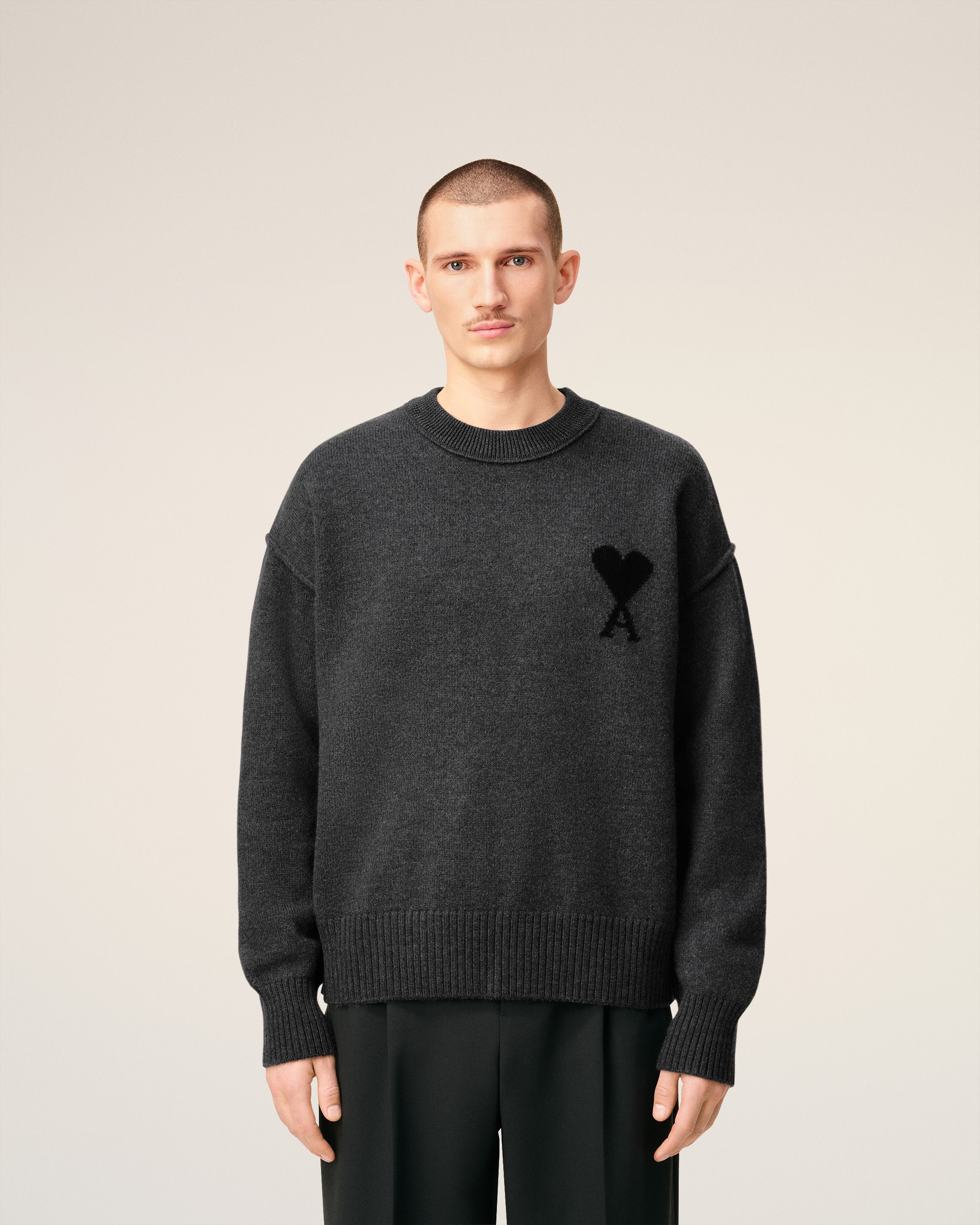GREY WOOL AMI DE COEUR CREWNECK SWEATER - 3
