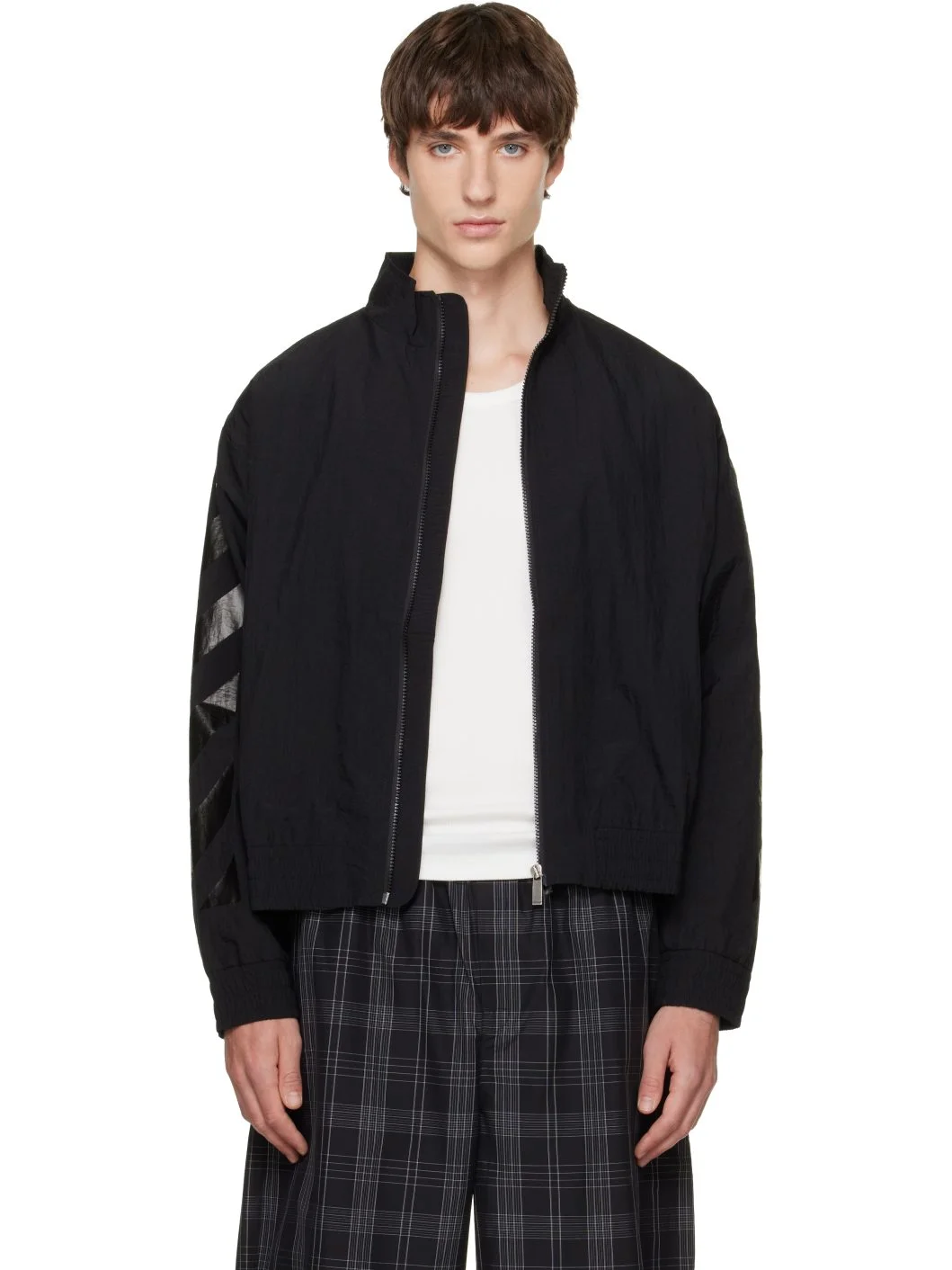 Black Glossy Arrow Nylon Relax Track Jacket - 1