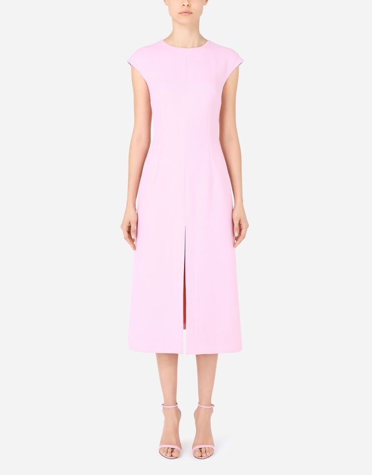 Crepe calf-length dress with slit - 1