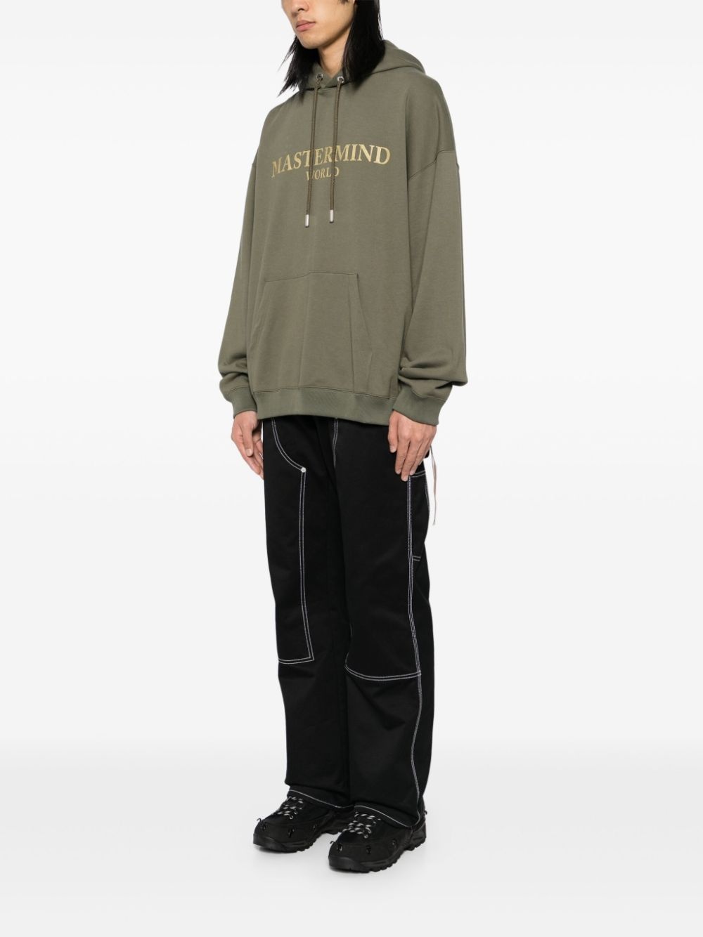 logo print cotton hoodie - 3