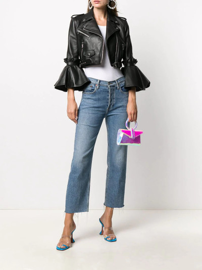 Moschino flared cuff leather jacket outlook