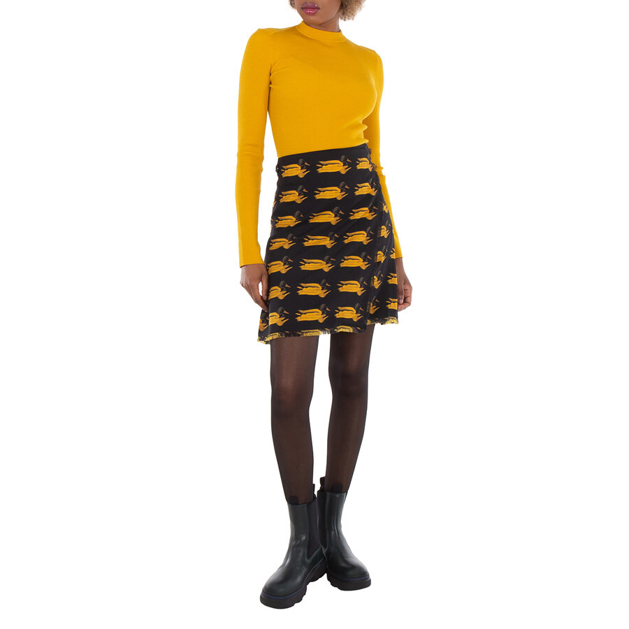 Burberry Wool Frayed-Edge Animal-Printed Mini Skirt - 6