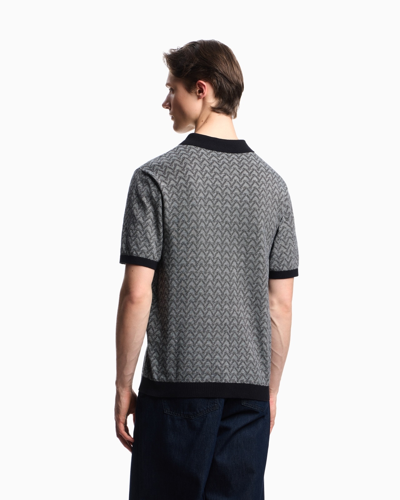 ICON POLO-COLLAR JUMPER IN CHEVRON-MOTIF JACQUARD - 3