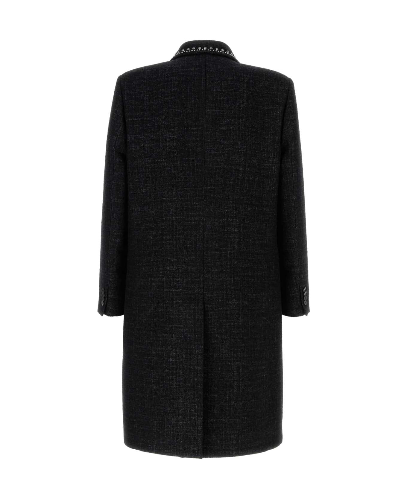 Melange Black Wool Blend Coat - 2
