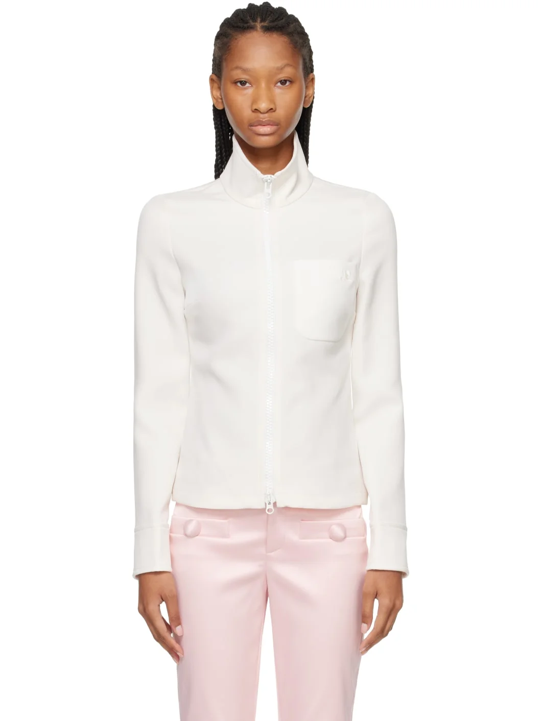 White Zipped 1-Pocket Twill Top - 1