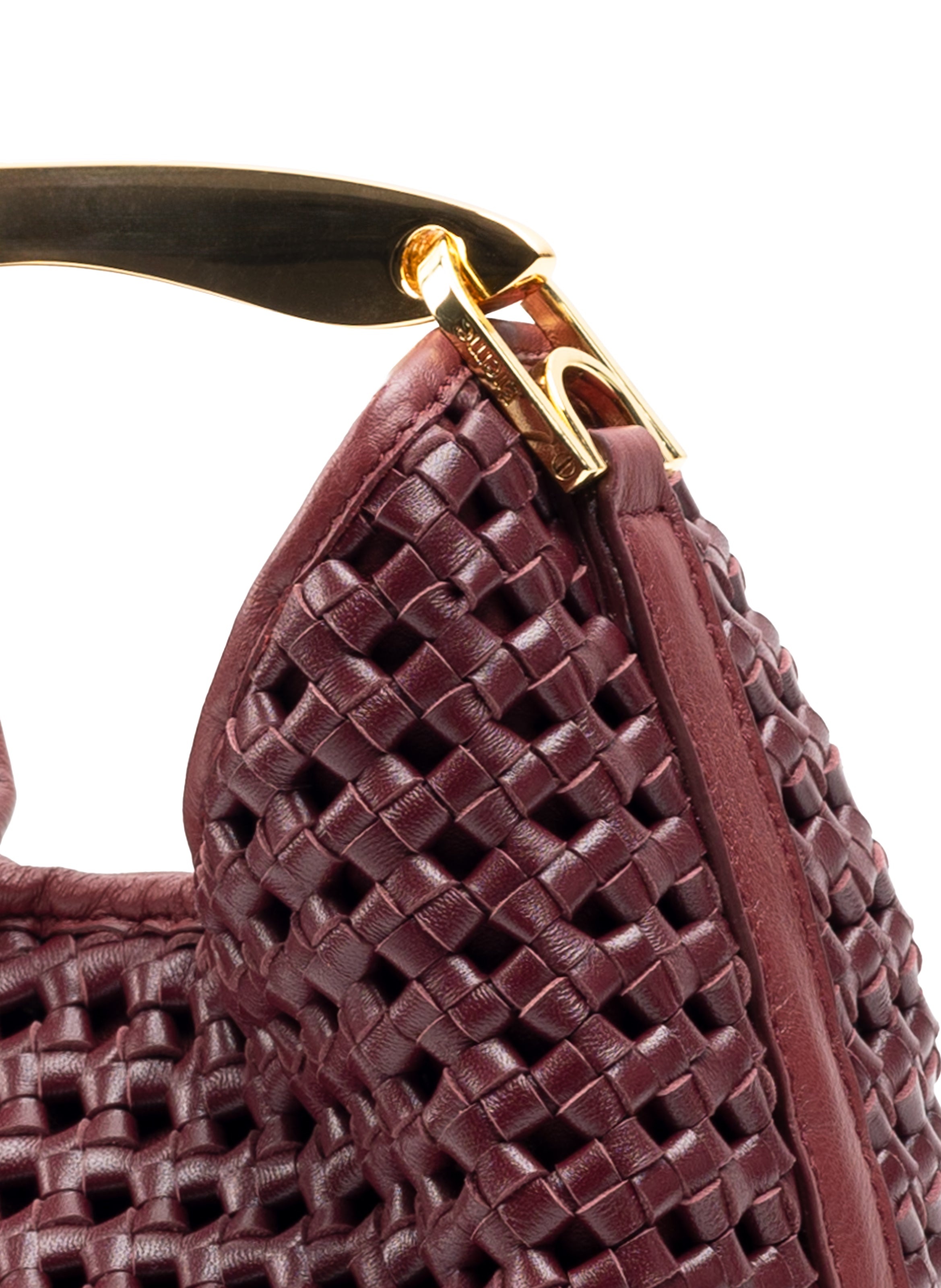 Small Boomerang Woven Leather Burgundy - 4