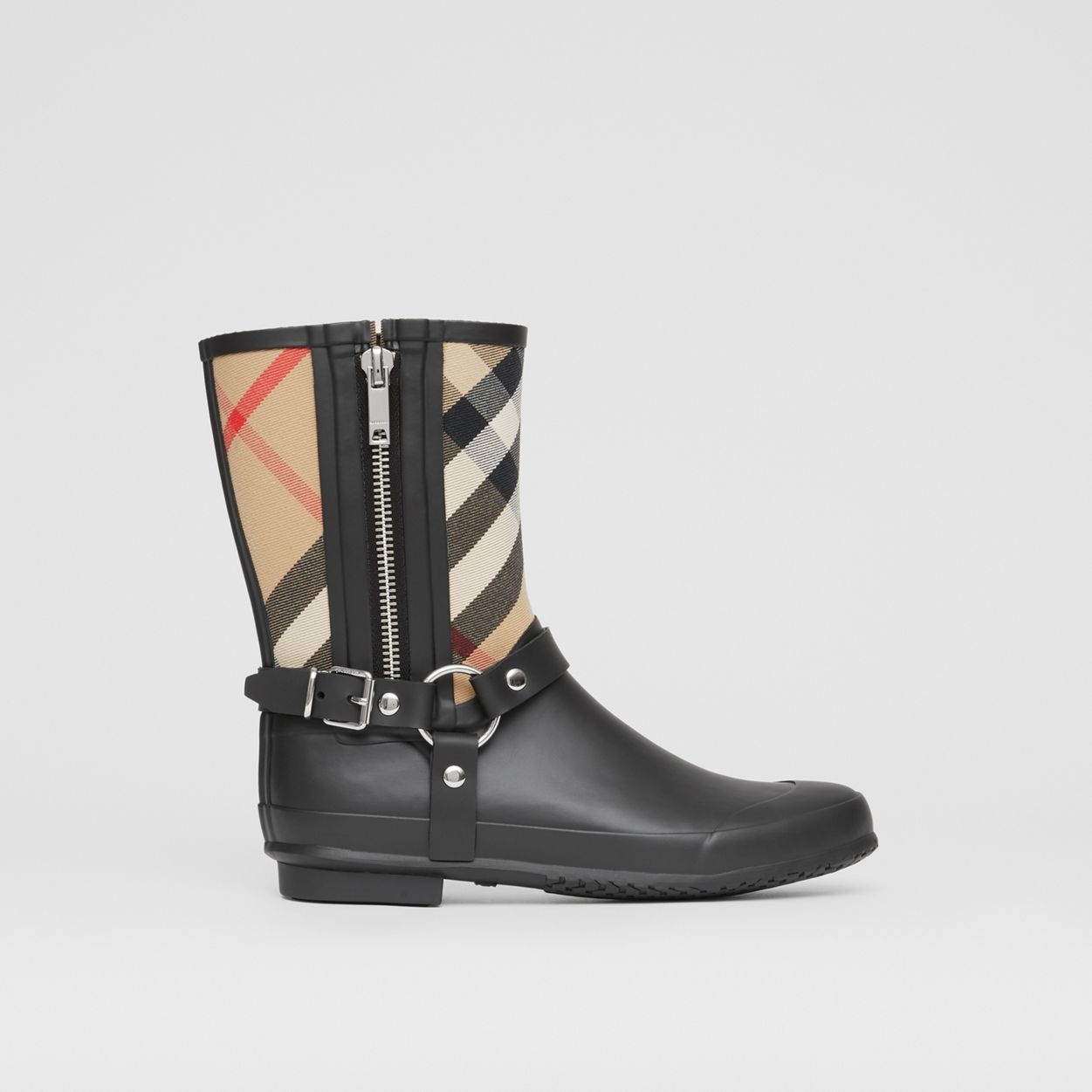 Strap Detail House Check Rubber Rain Boots - 1