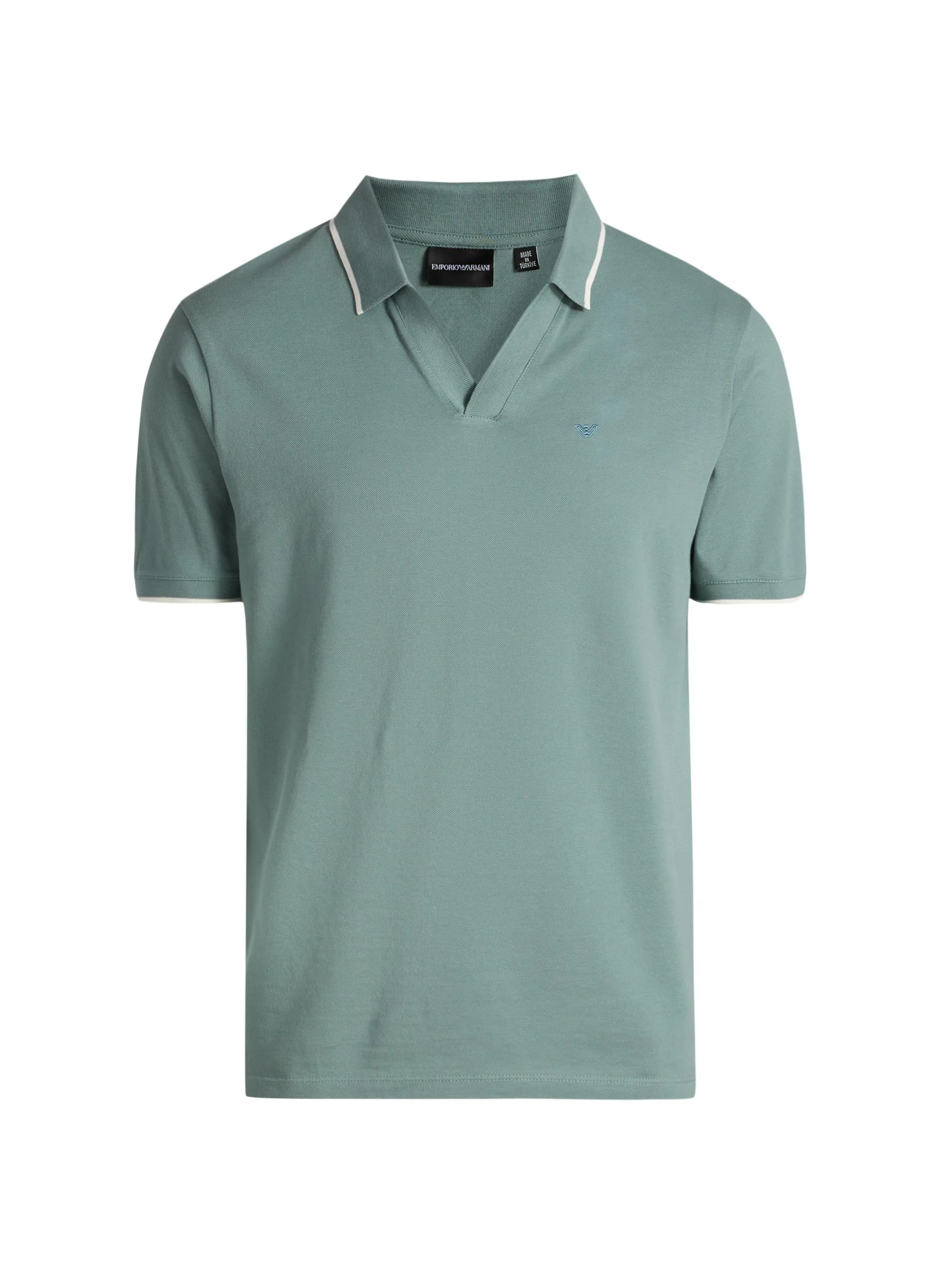 Men's Tipped Cotton Johnny Collar Polo Shirt - Stormy Sea - 1