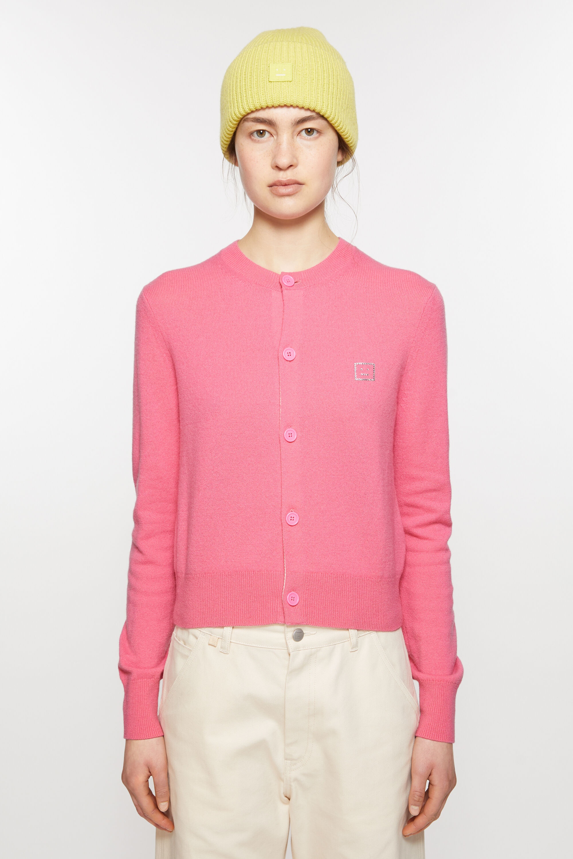 Embellished Face logo cardigan - Tango pink - 2