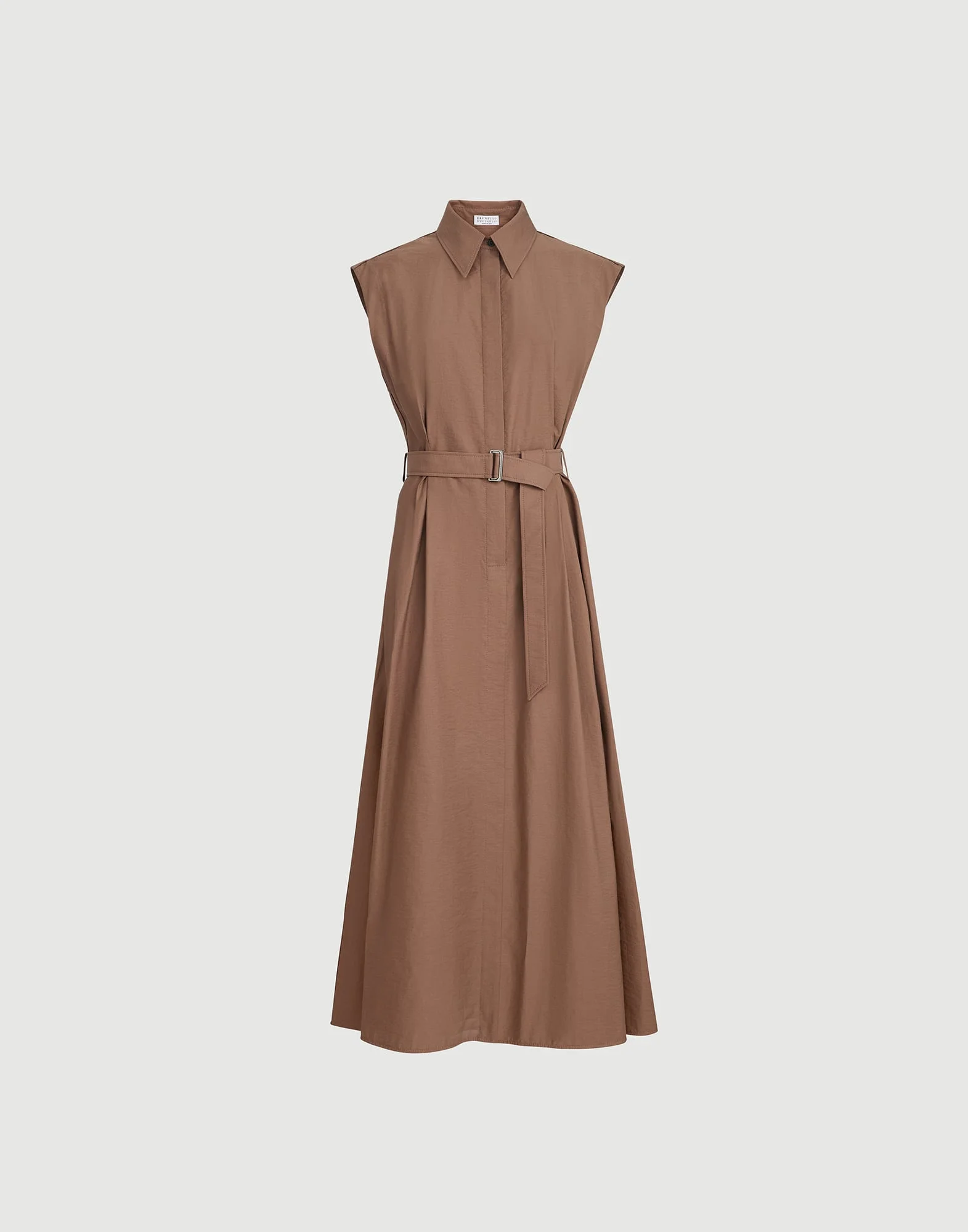 Techno cotton texture twill belted shirt dress with monili - 1
