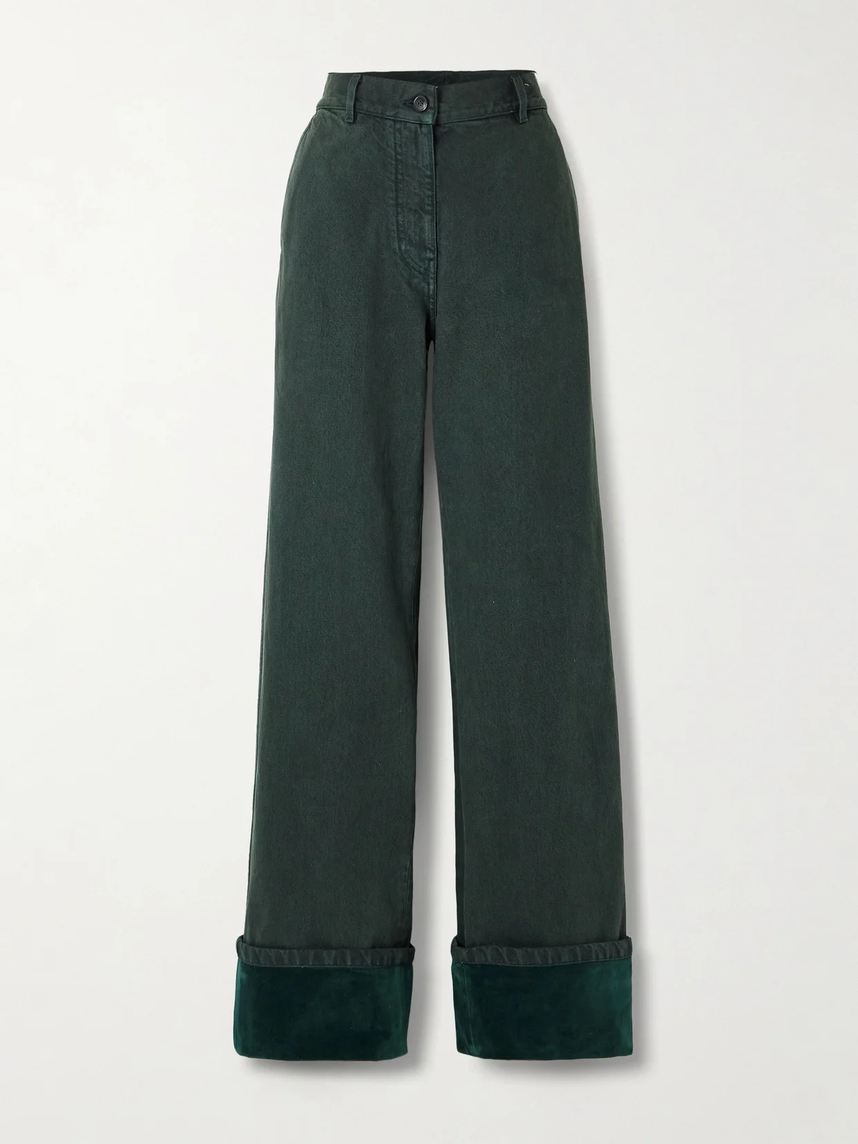 Velvet-trimmed Mid-rise Wide-leg Jeans - 1