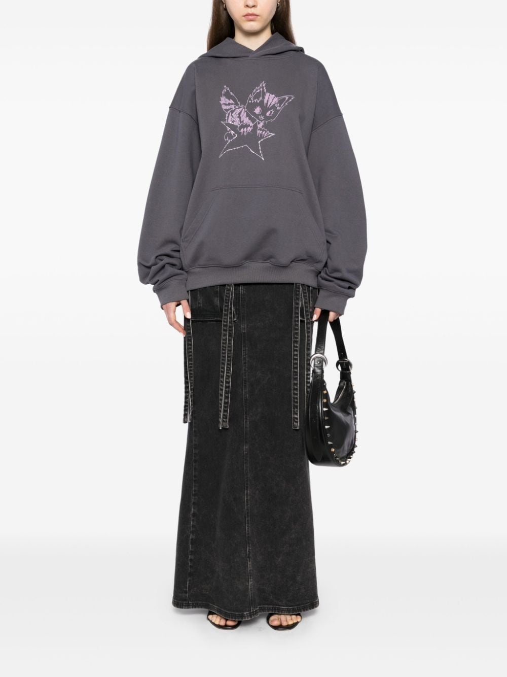 monster-print cotton hoodie - 2