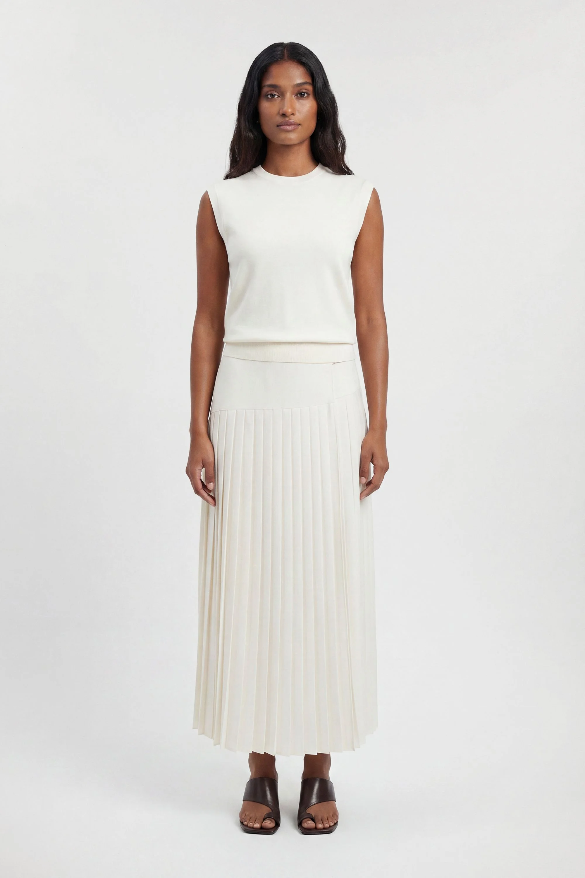 Satin Tux Tailored Pleated Skirt - 1