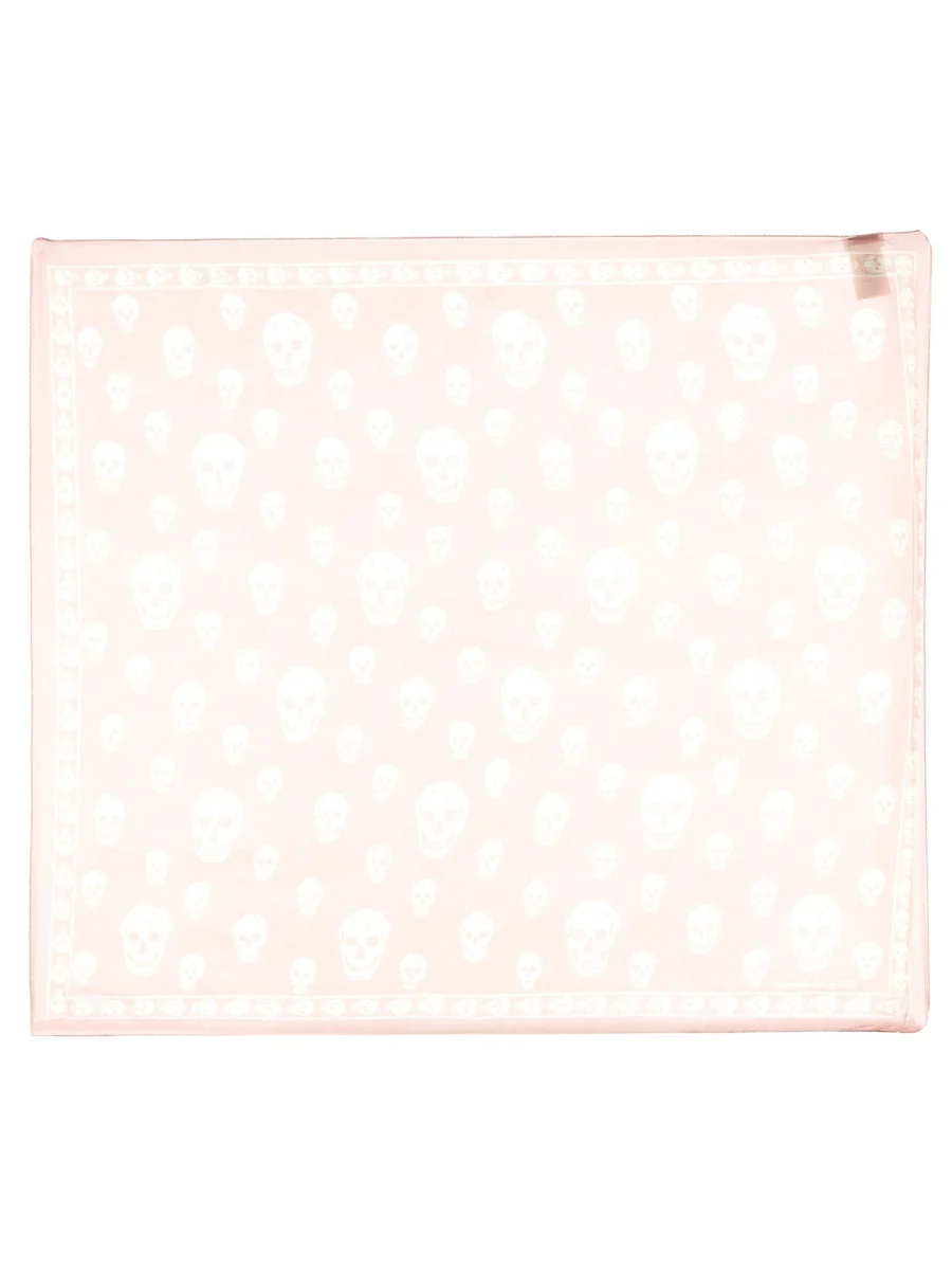 Alexander McQueen Hand-Sewn Skull Motif Silk Scarf — Pink - 1