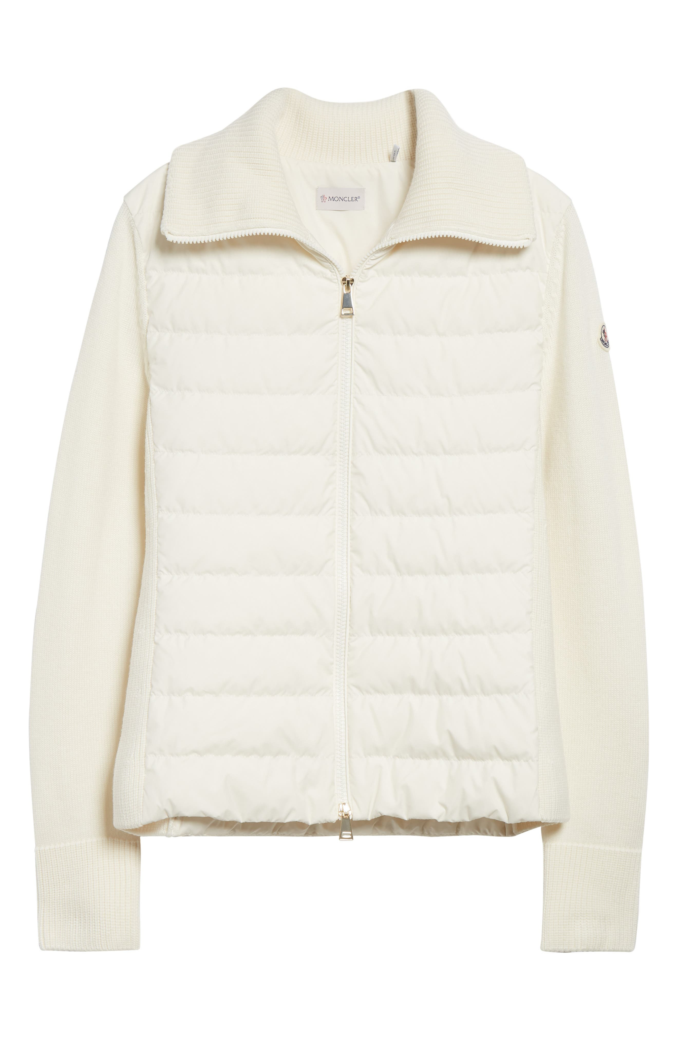 Moncler Virgin Wool Knit & Quilted Down Cardigan in White at Nordstrom - 7