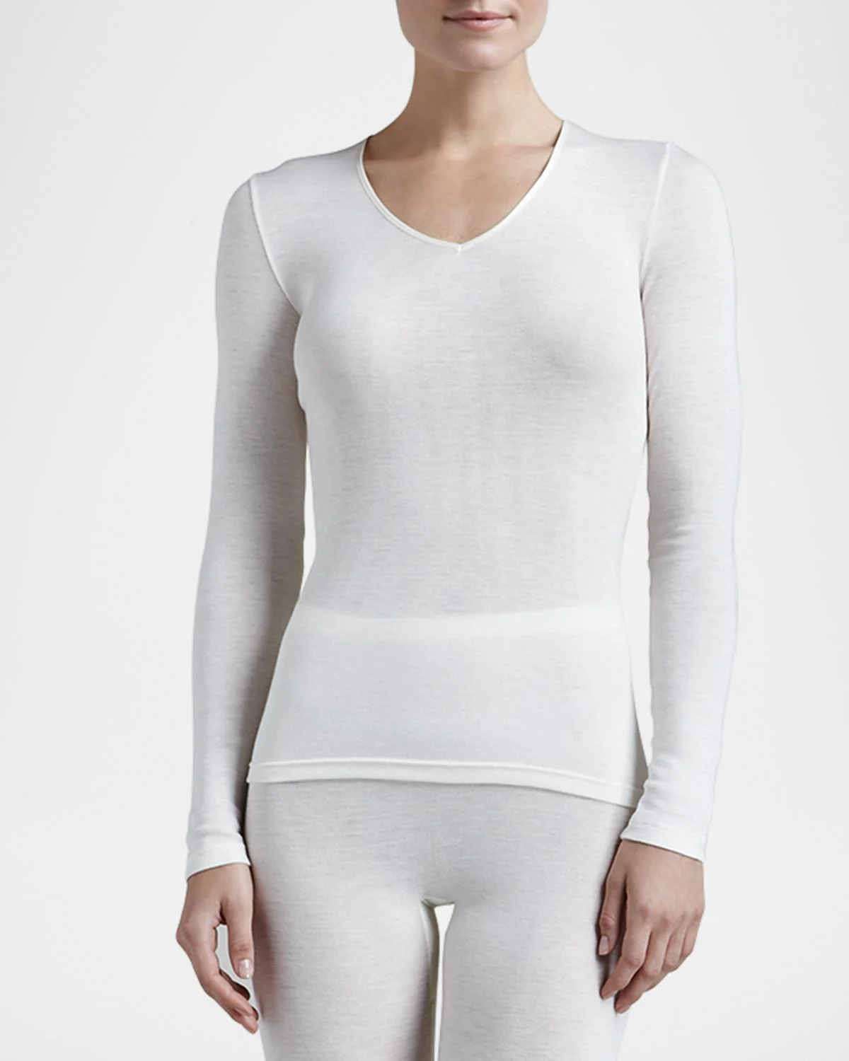 Wool & Silk Blend V-Neck Top - 1