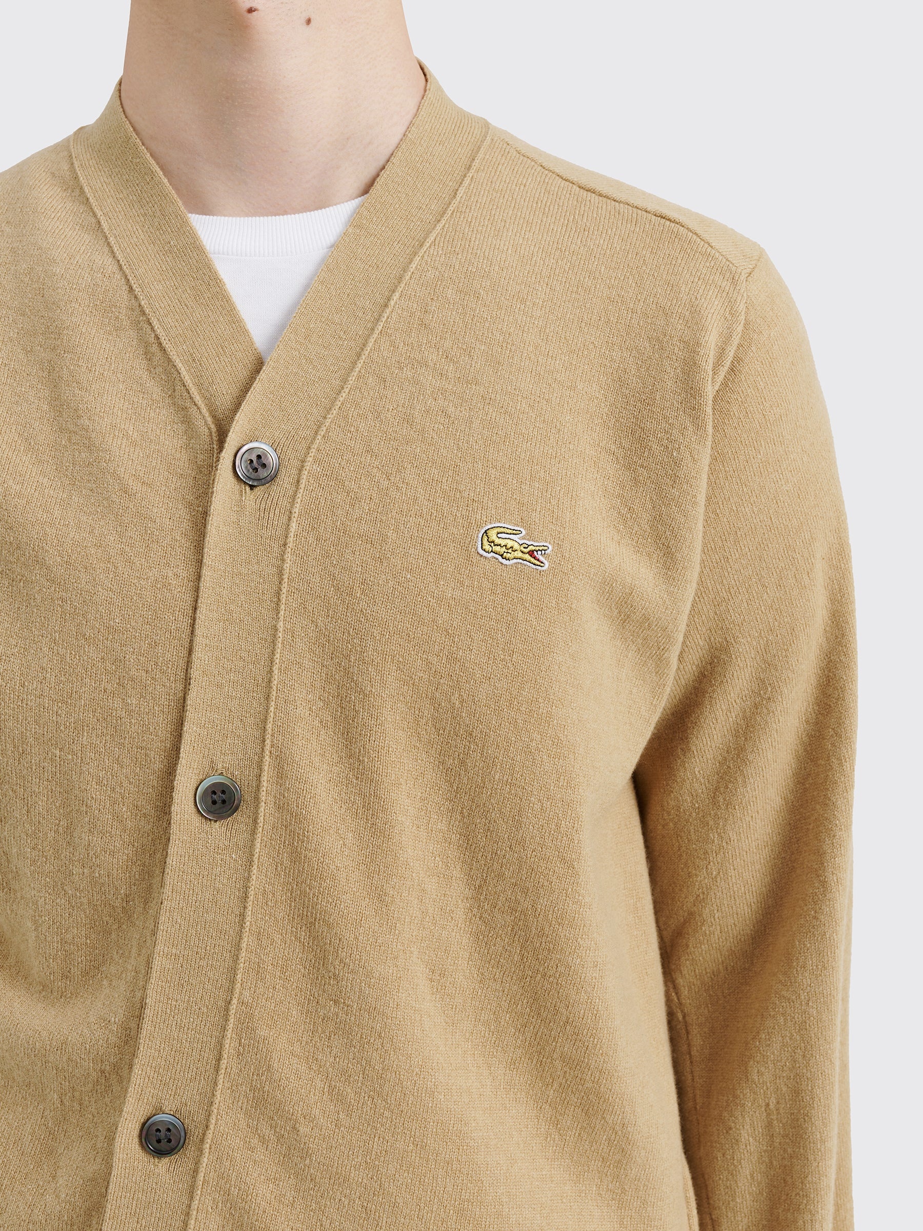 COMME DES GARÇONS SHIRT X LACOSTE KNITTED WOOL CARDIGAN CAMEL - 5