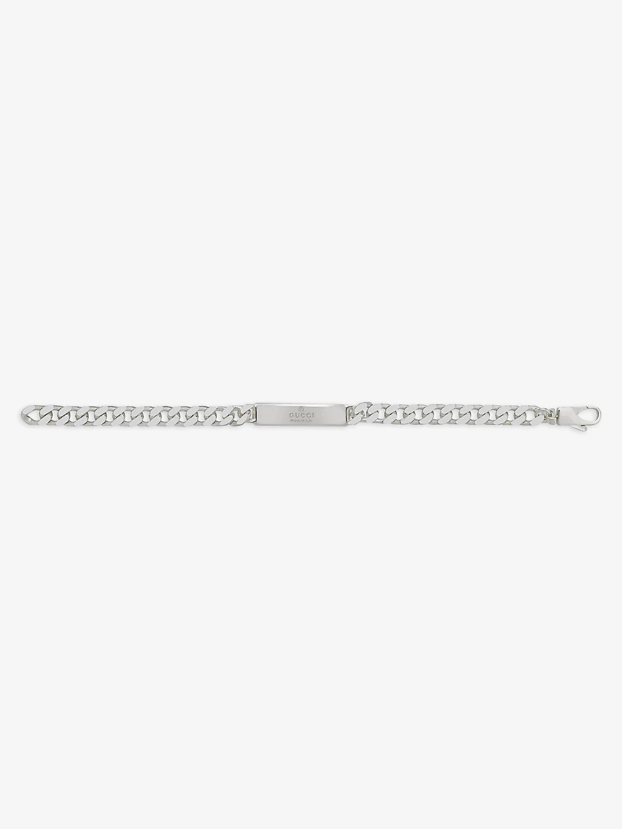 Diagonal interlocking-G tag sterling-silver bracelet - 2