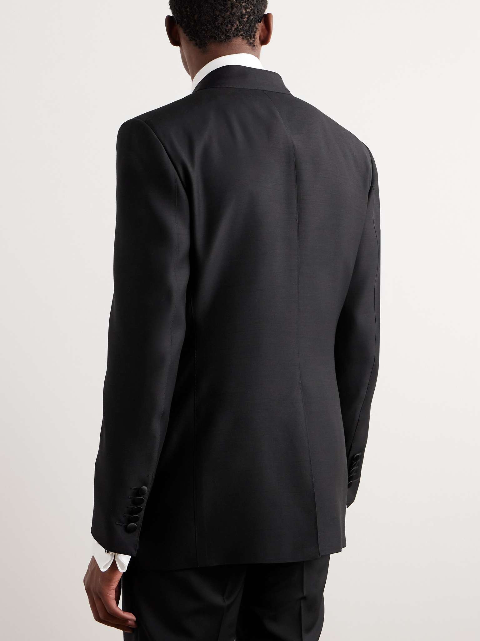 Double-Breasted Satin-Trimmed Wool and Silk-Blend Tuxedo Jacket - 4