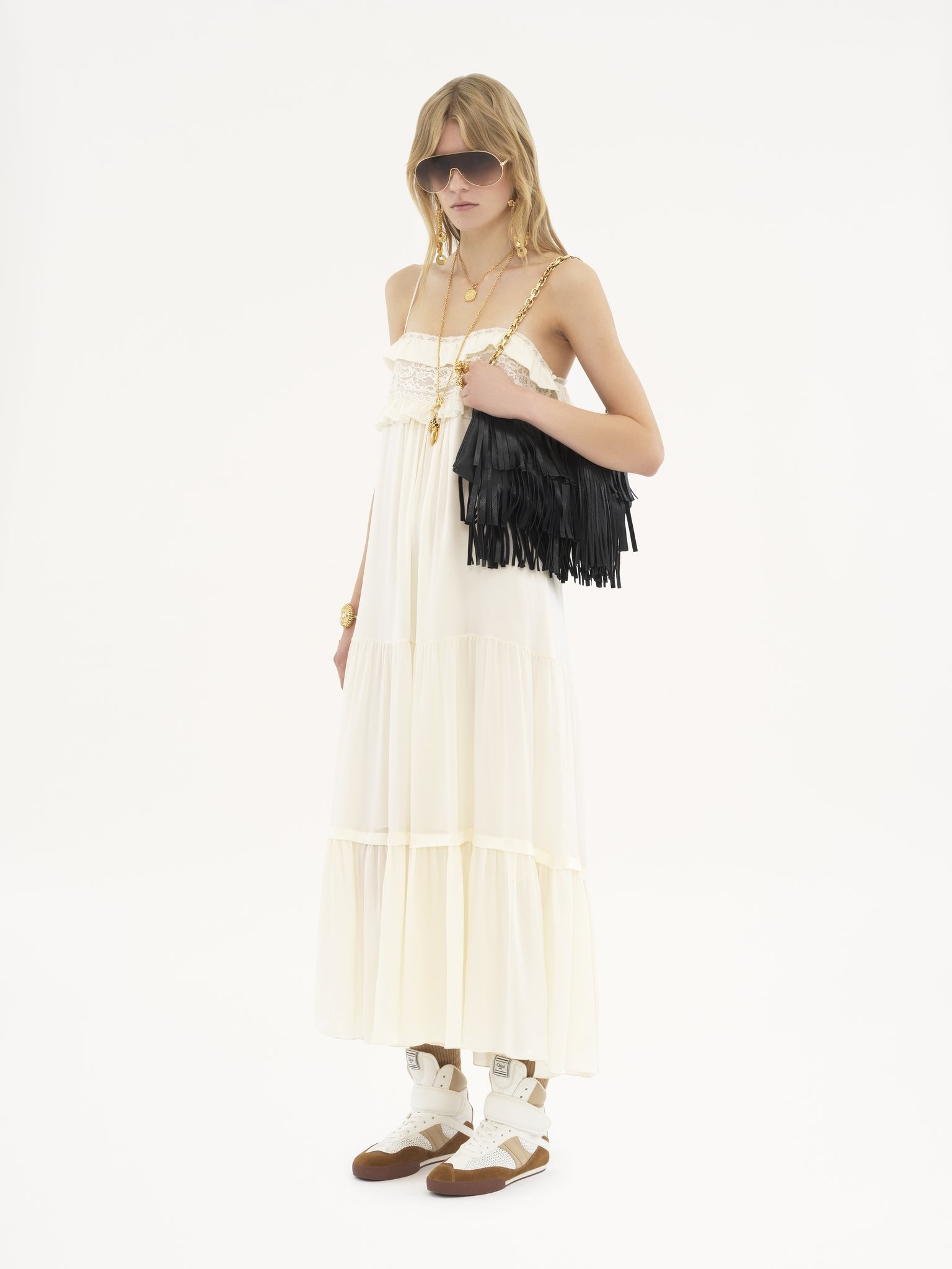SLEEVELESS LONG DRESS IN SILK CHARMEUSE - 3