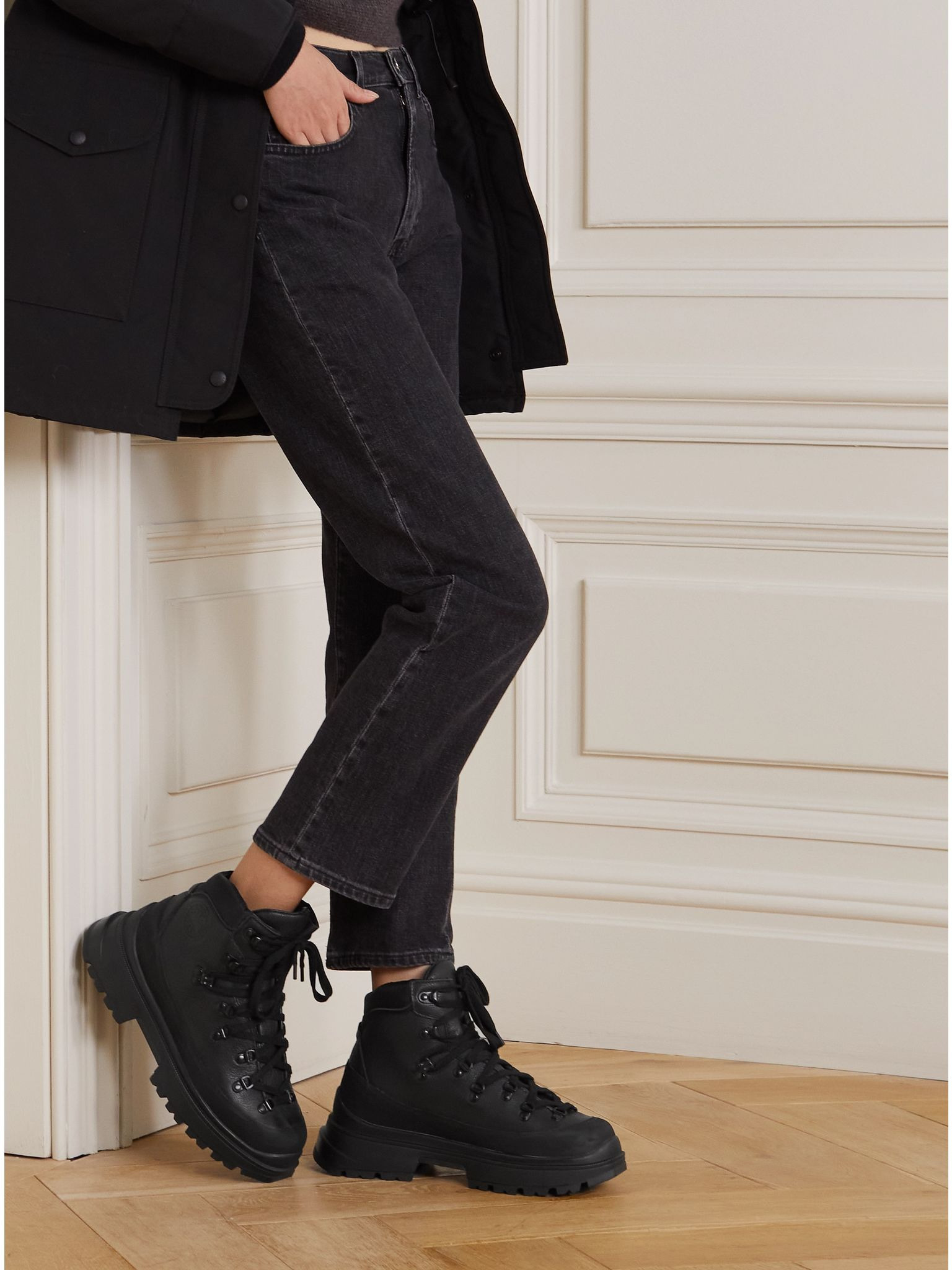 Journey shell-trimmed textured-leather ankle boots Black - 2