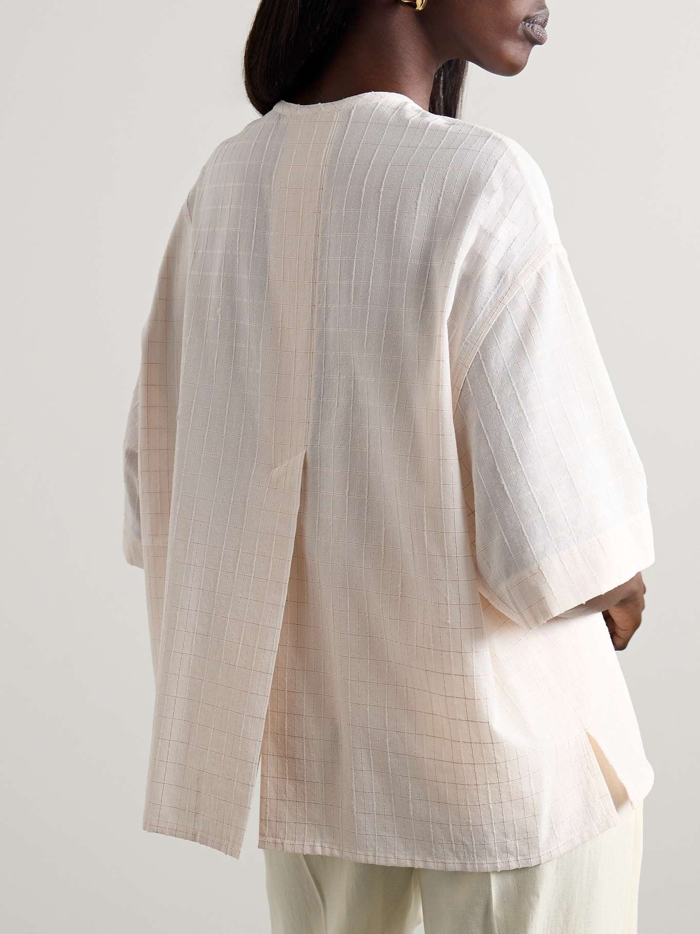 Checked metallic cotton-blend voile blouse - 4