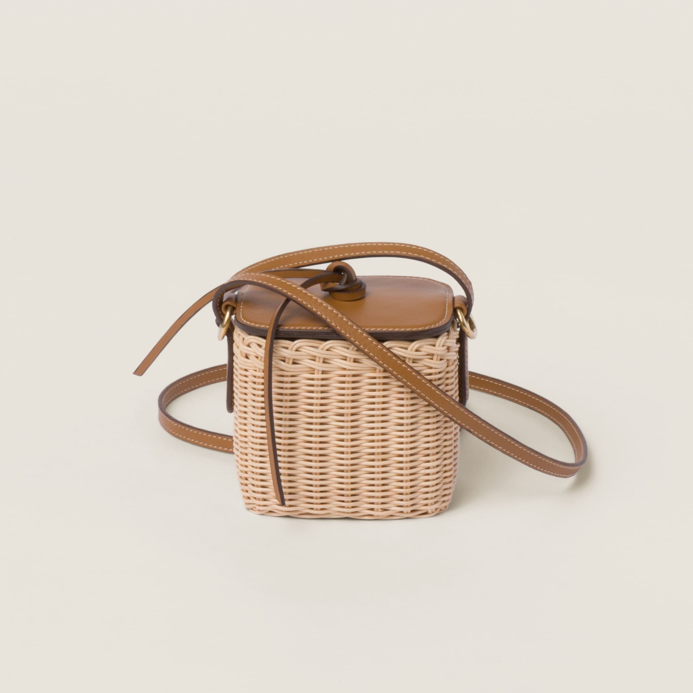 Woven fabric and leather micro-bag - 3