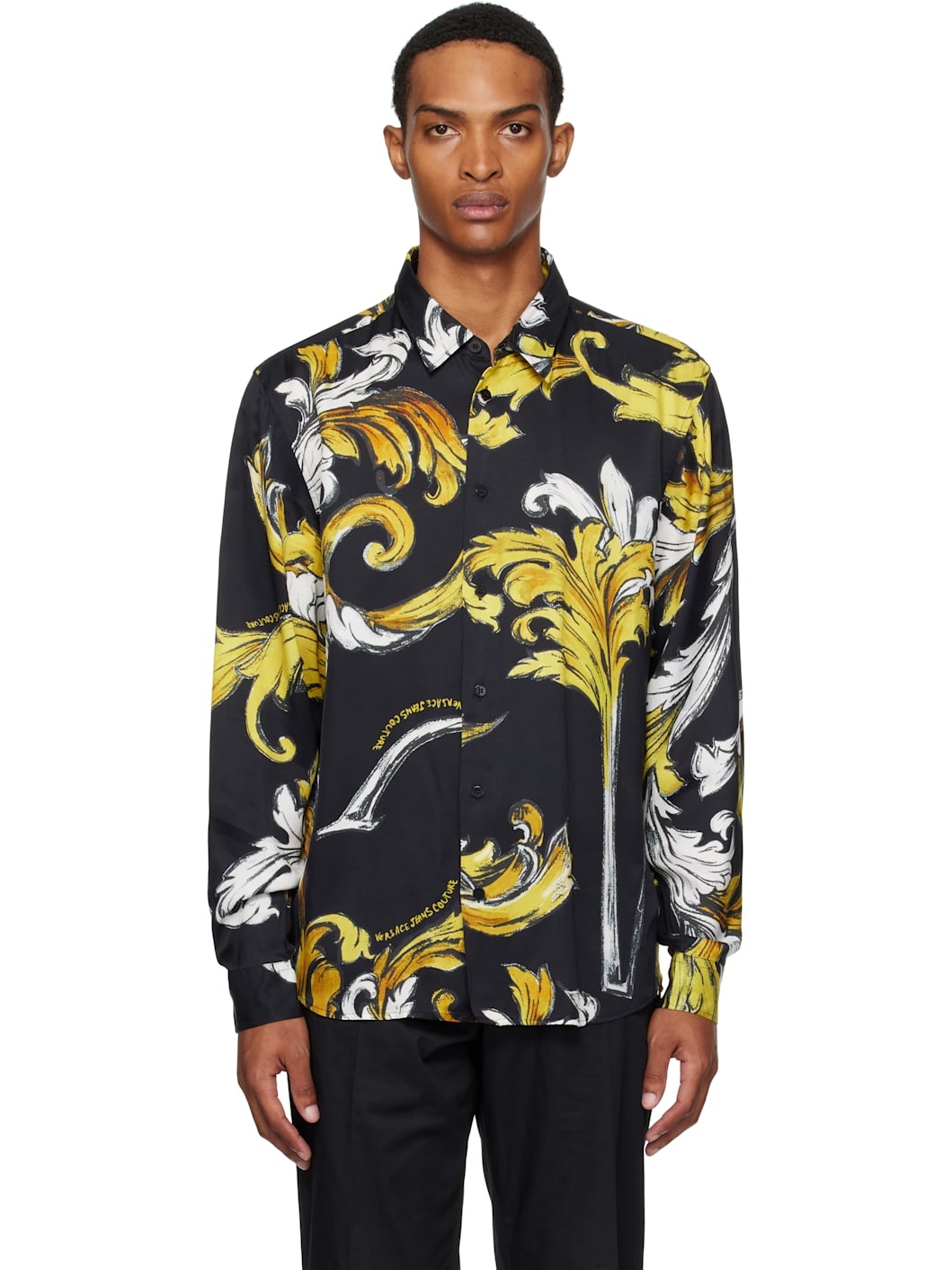 Black & Gold Outline Barocco Regular-Fit Shirt - 1