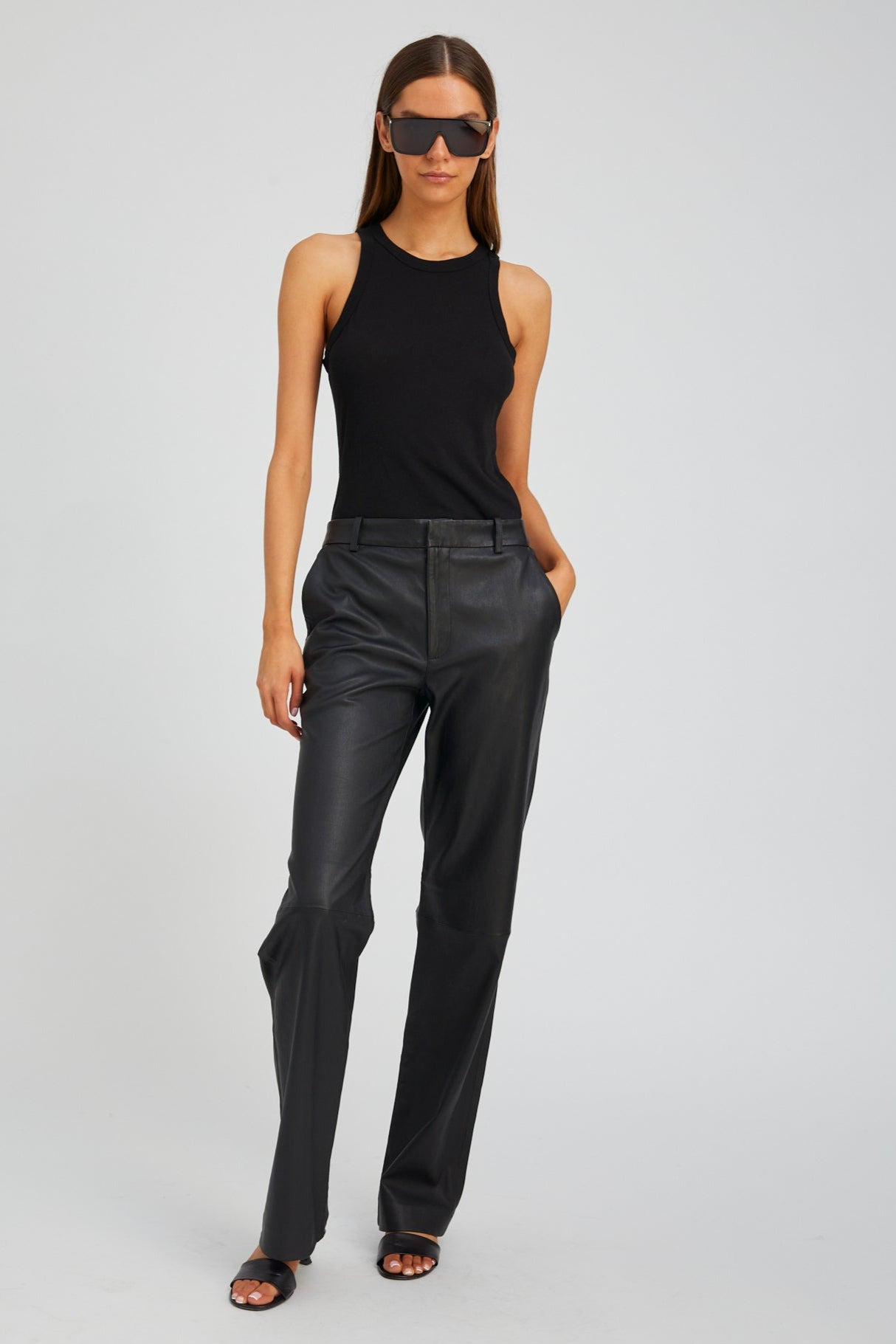 BLACK LEATHER CLASSIC TROUSERS - 2