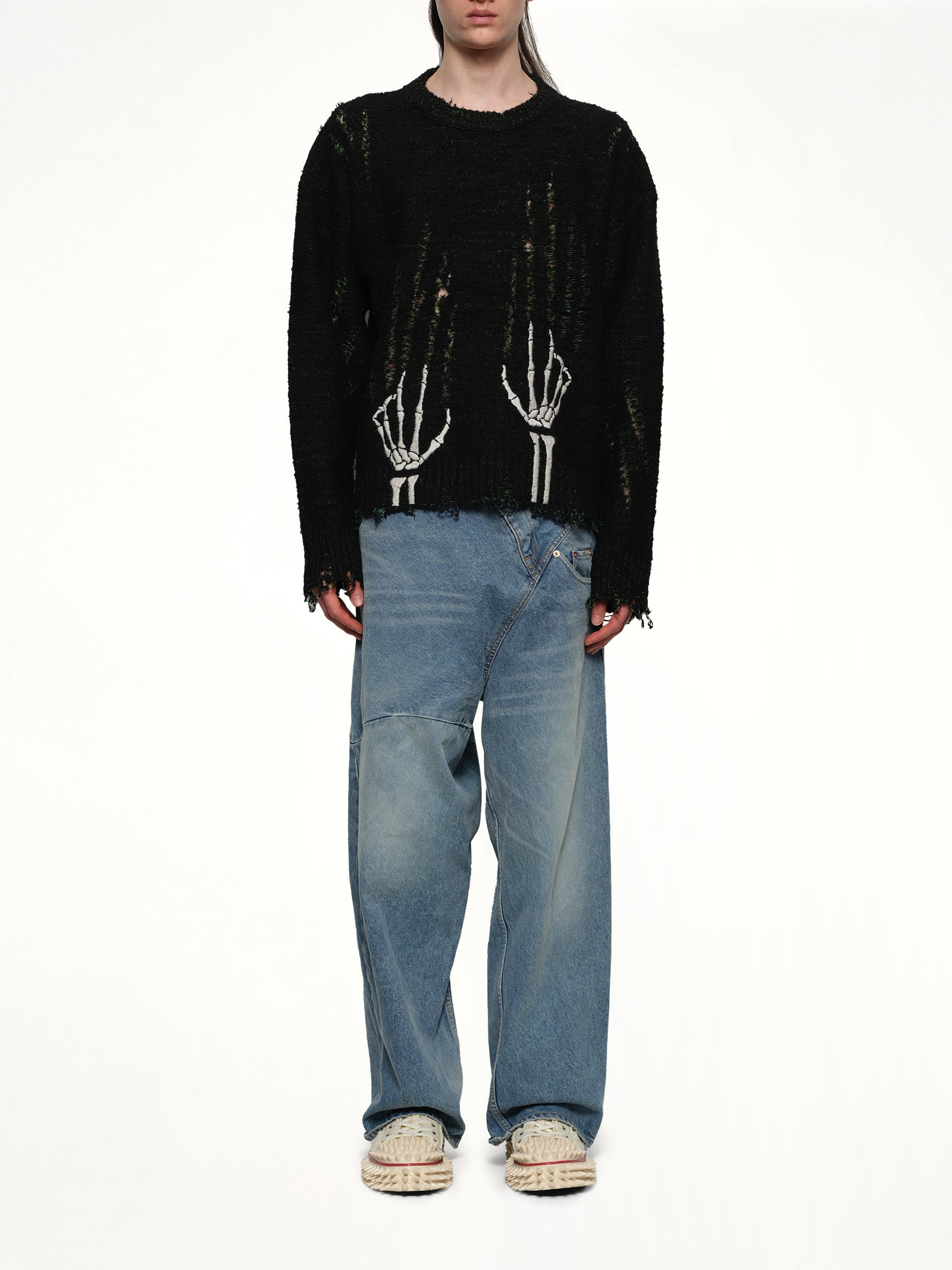 Skelton Scratch Knit Pullover in Black - 7