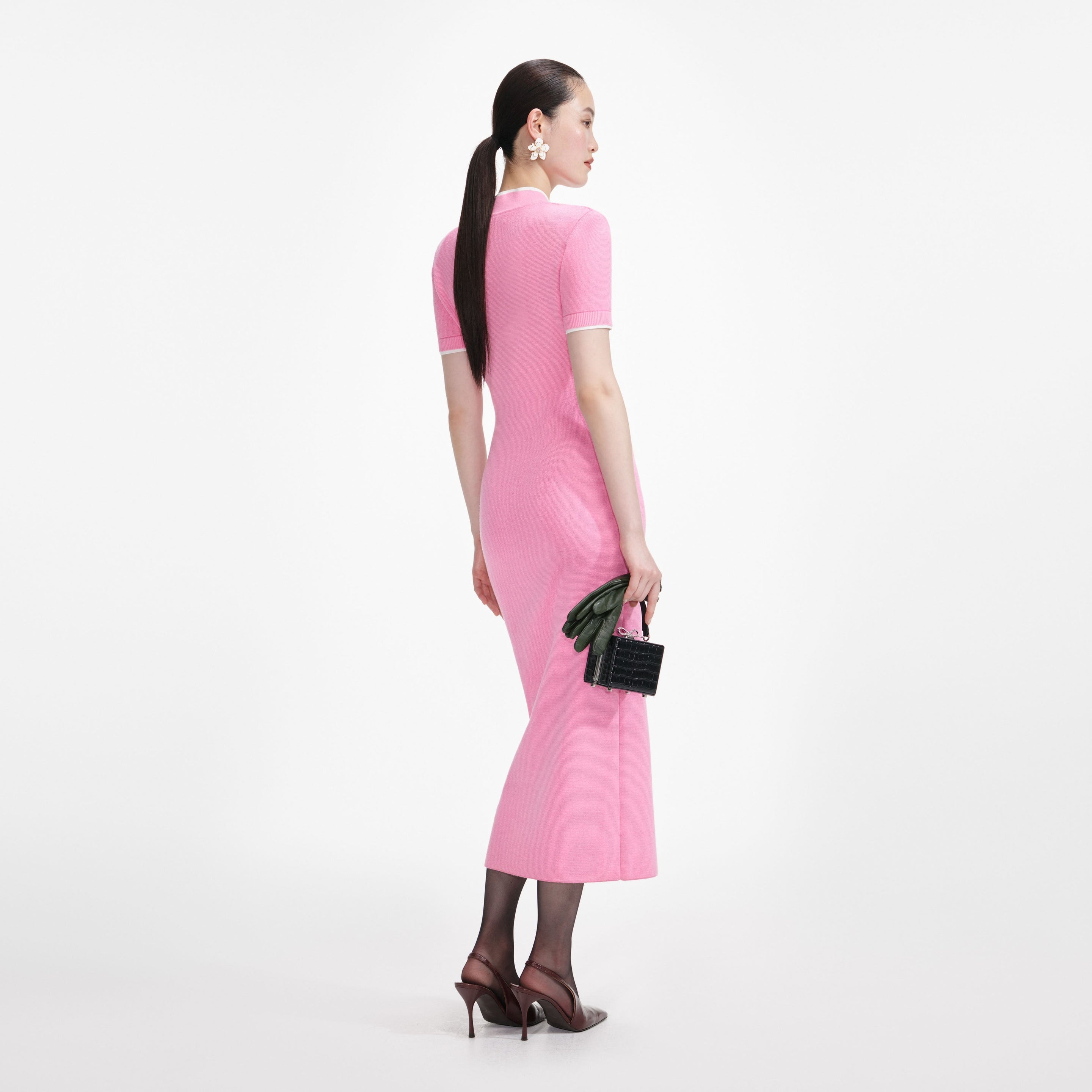 Pink Crochet Flower Knit Midi Dress - 3