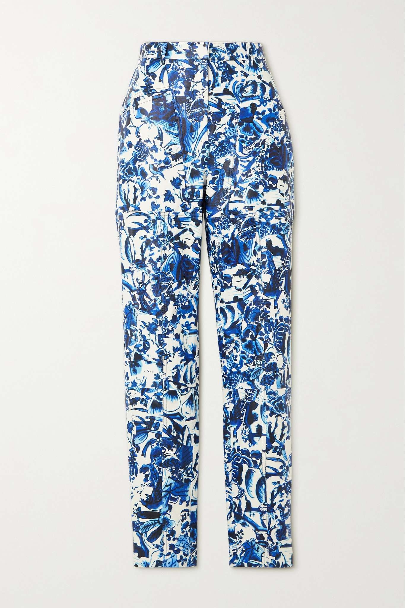 Floral-print leather tapered pants - 1